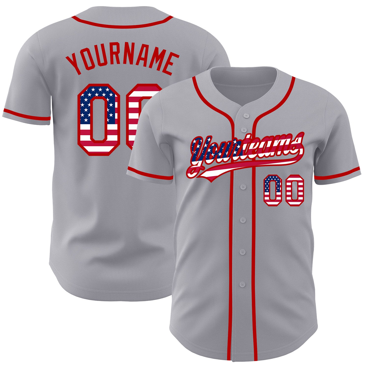 FansIdea Custom Gray USA Flag-Red Authentic Baseball Jersey - $27.99 at Proof Eyewear