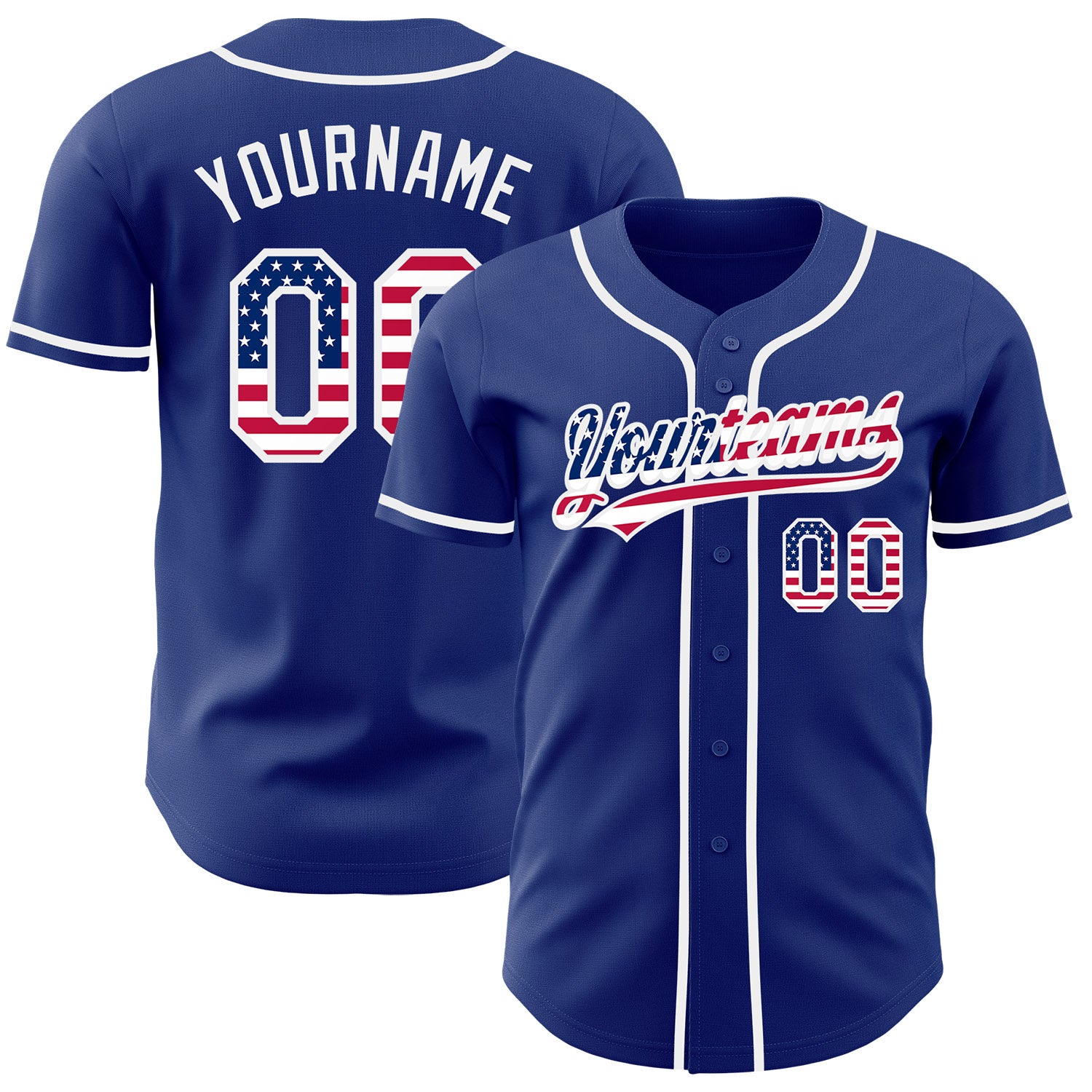 FansIdea Custom Royal USA Flag-White Authentic Baseball Jersey - $27.99 at Proof Eyewear