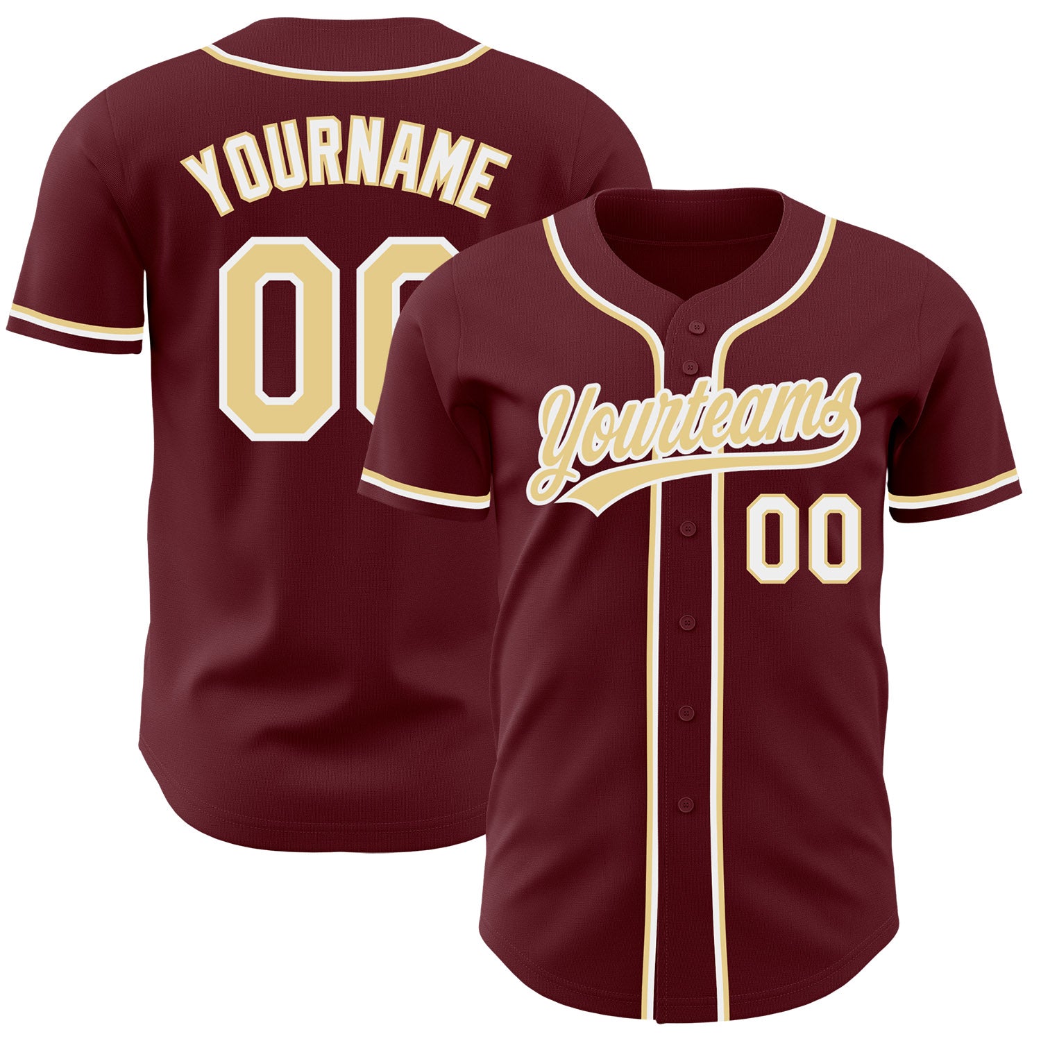 FansIdea Custom Burgundy Vegas Gold-White Authentic Baseball Jersey - $27.99 at Proof Eyewear