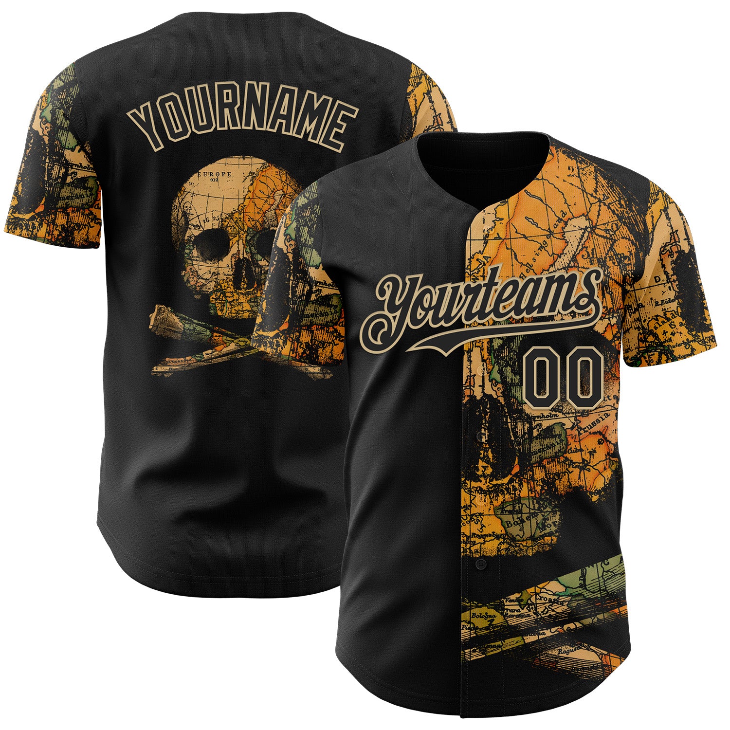 Fansidea-group-collabs Custom Black Black-Vegas Gold 3D Tobe Fonseca Treasure Map Skull Authentic Baseball Jersey - $34.99 at Proof Eyewear