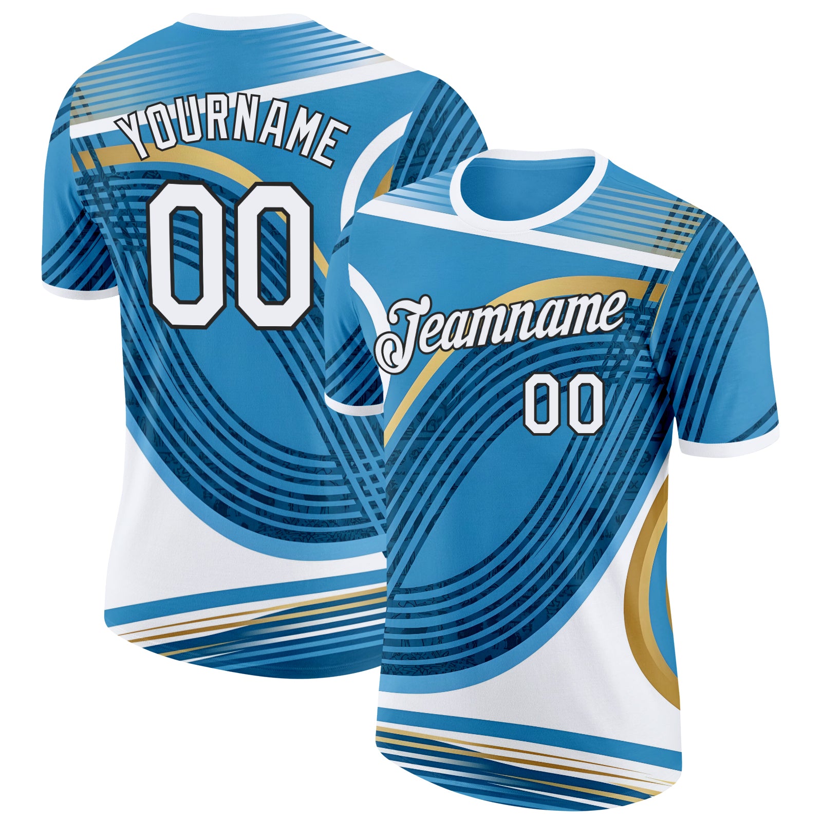 FansIdea Custom Blue White Vegas Gold-Black Argentina Line Soccer Jersey Performance T-Shirt - $14.99 at Proof Eyewear