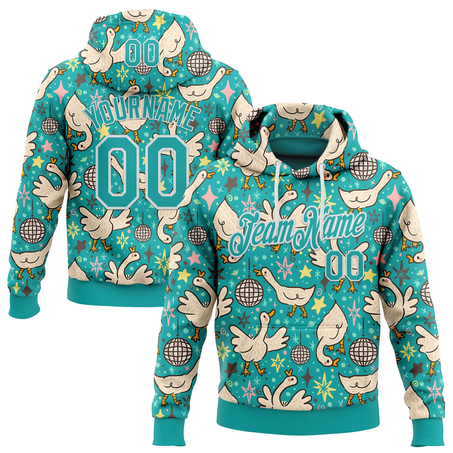 Fansidea-artist-collabs Custom Stitched Aqua White 3D Emi Bee Cosmic Disco Geese Sports Pullover Sweatshirt Hoodie - $37.99 at Proof Eyewear