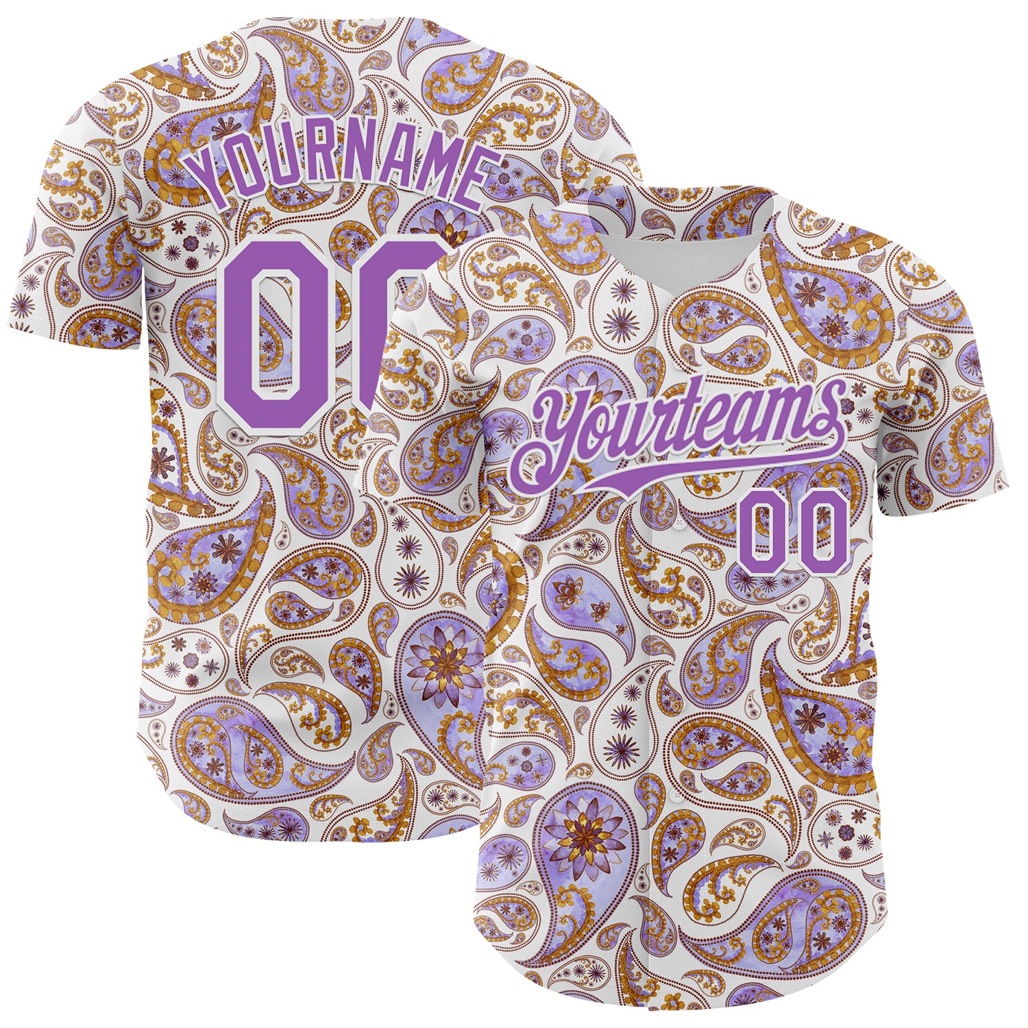 FansIdea Custom White Medium Purple Rave Party Ethnic Paisley Bandana Authentic Baseball Jersey - $29.99 at Proof Eyewear