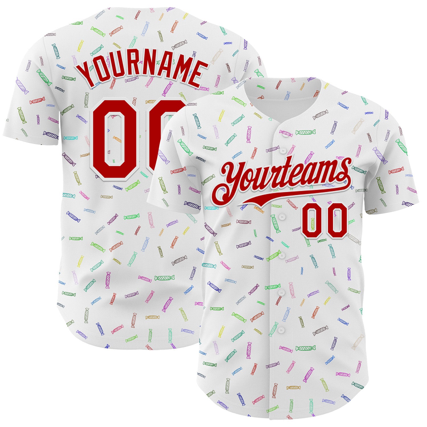 FansIdea Custom White Red Foodie Candy Sweets Authentic Baseball Jersey - $29.99 at Proof Eyewear