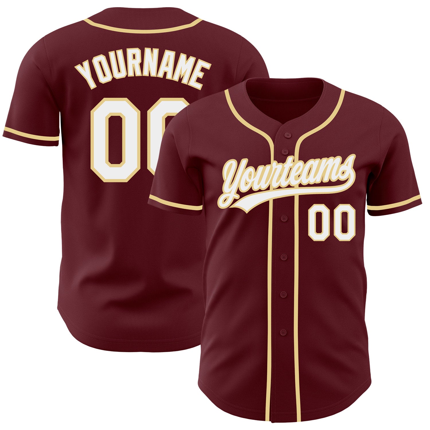 FansIdea Custom Burgundy White-Vegas Gold Authentic Baseball Jersey - $27.99 at Proof Eyewear
