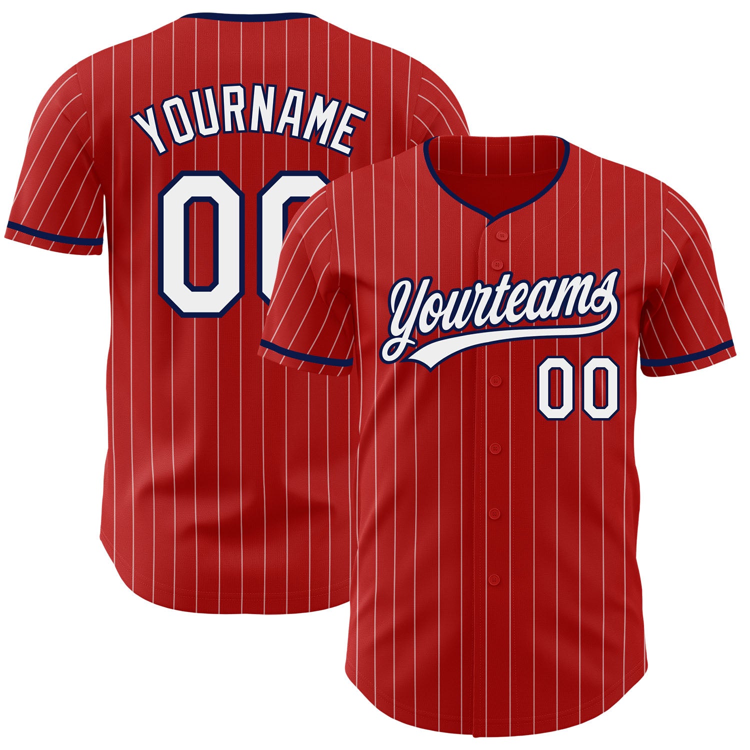 FansIdea Custom Red White Pinstripe-Navy Authentic Baseball Jersey - $27.99 at Proof Eyewear