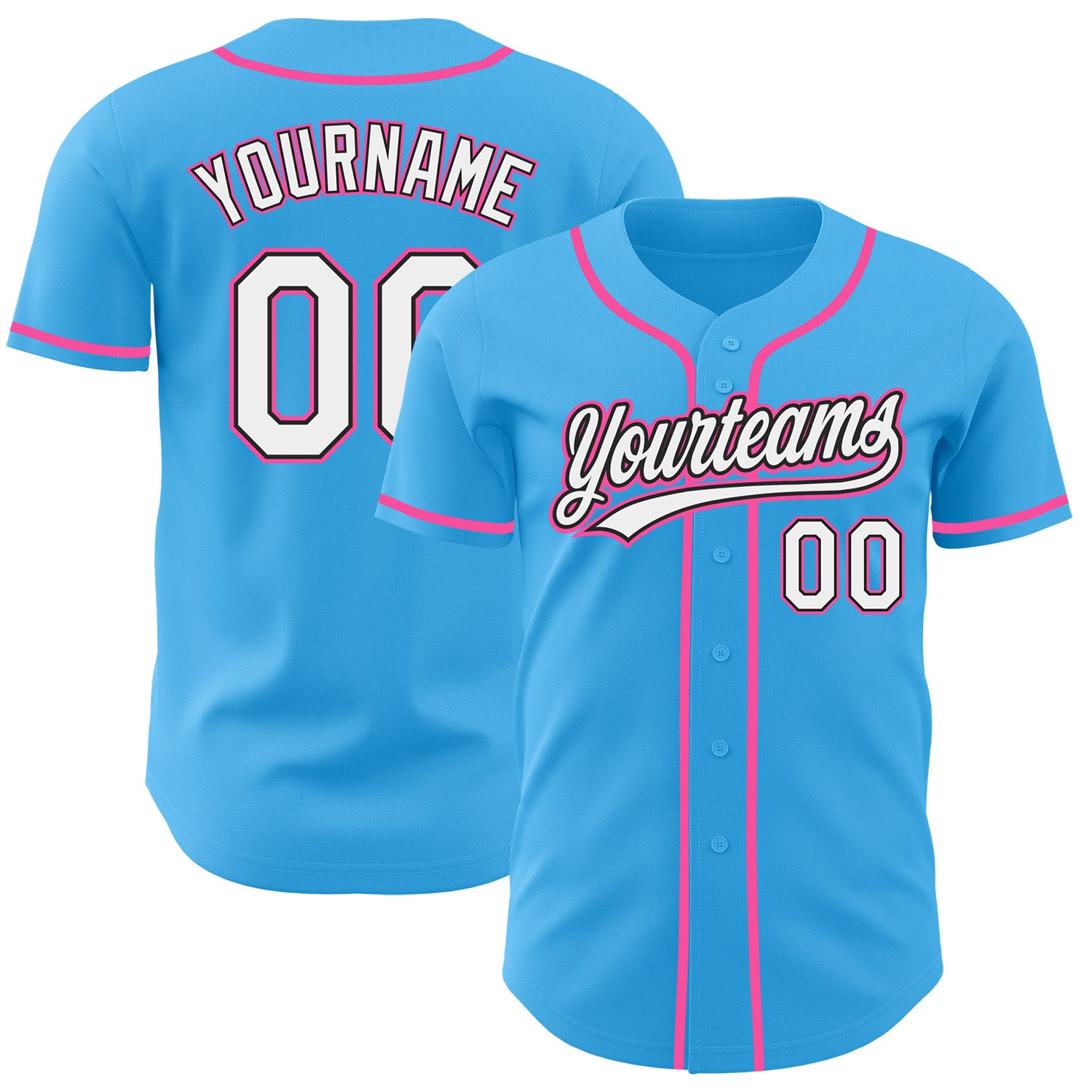 FansIdea Custom Sky Blue White Black-Pink Authentic Baseball Jersey - $27.99 at Proof Eyewear