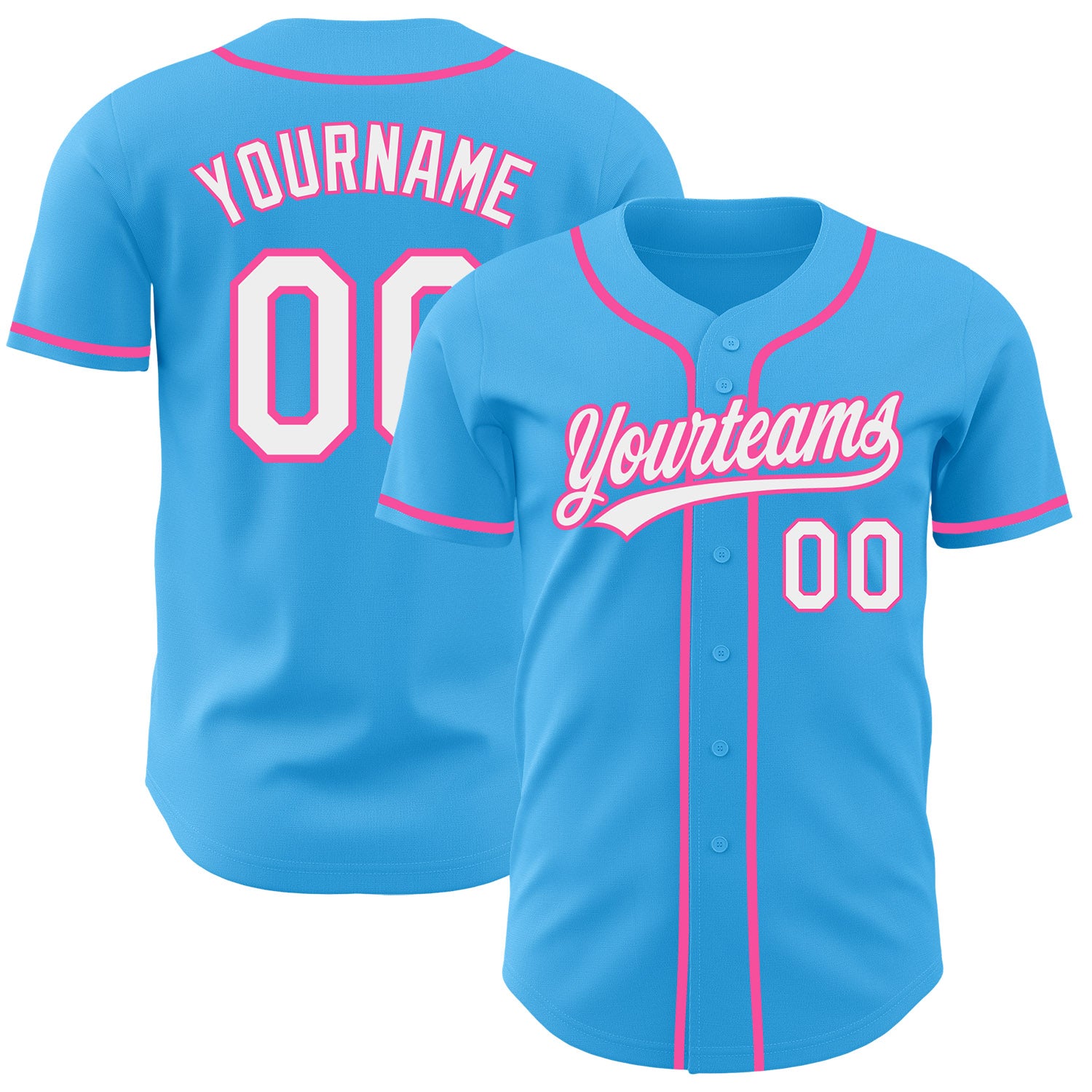 FansIdea Custom Sky Blue White-Pink Authentic Baseball Jersey - $27.99 at Proof Eyewear