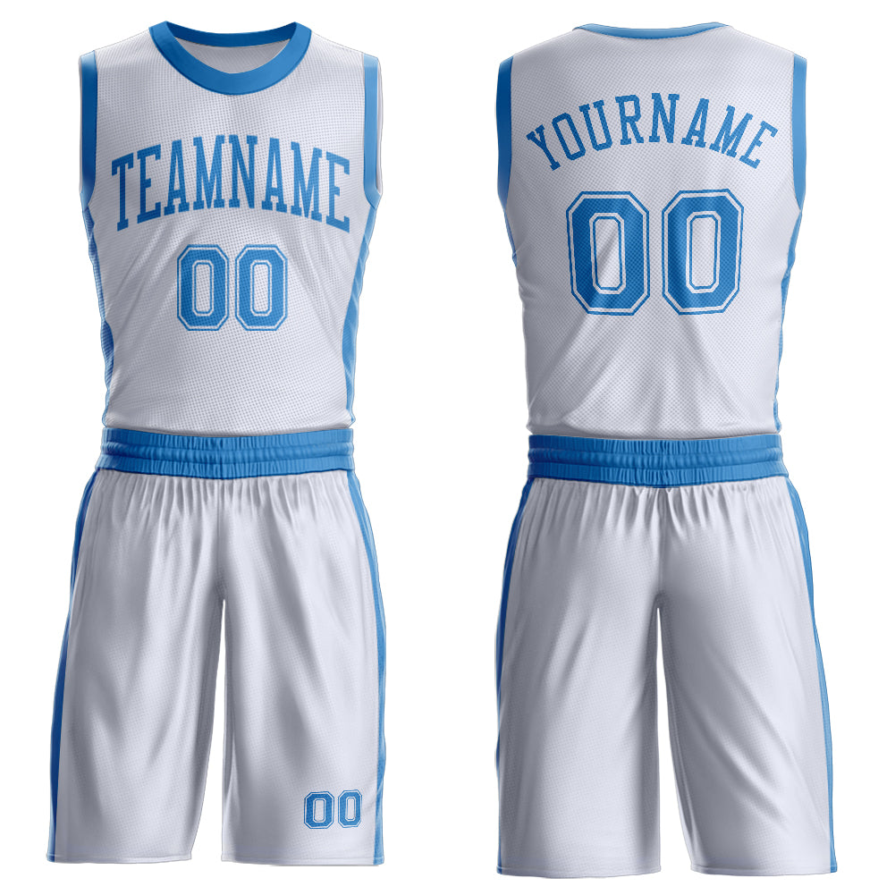 FansIdea Custom White Blue Round Neck Basketball Uniform Jersey - $24.99 at Proof Eyewear