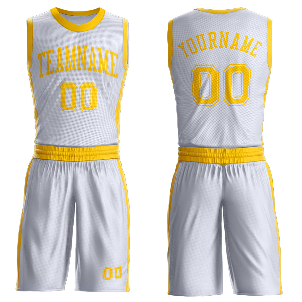 Custom White Gold Round Neck Basketball Uniform Jersey
