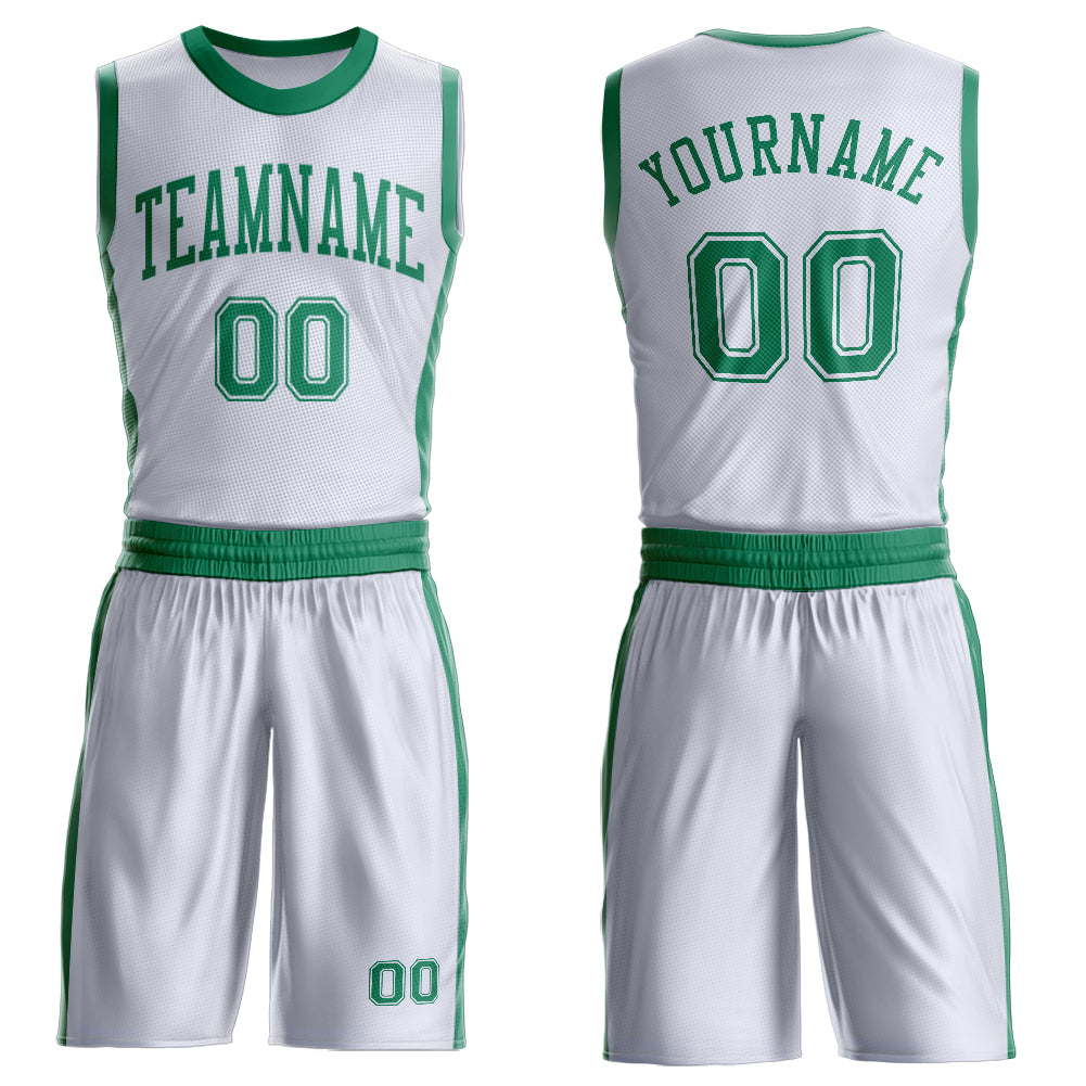 FansIdea Custom White Kelly Green Round Neck Basketball Uniform Jersey - $24.99 at Proof Eyewear