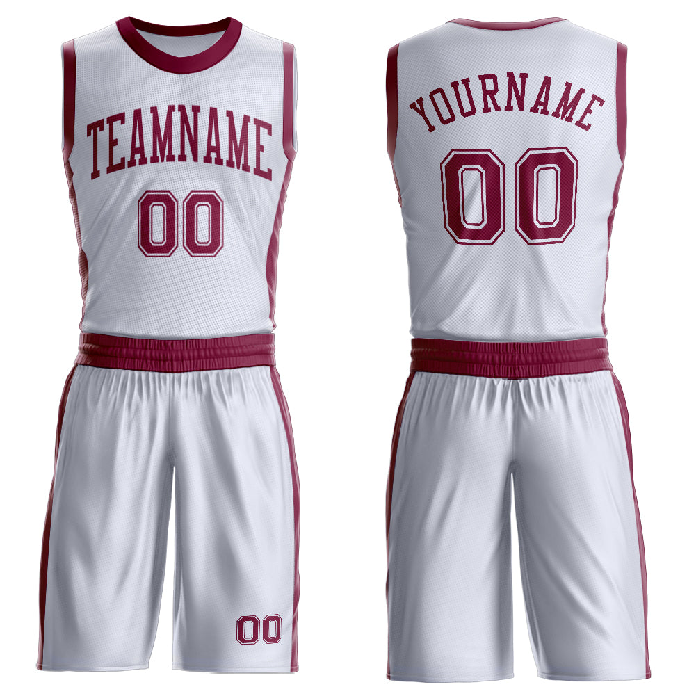 FansIdea Custom White Maroon Round Neck Basketball Uniform Jersey - $24.99 at Proof Eyewear