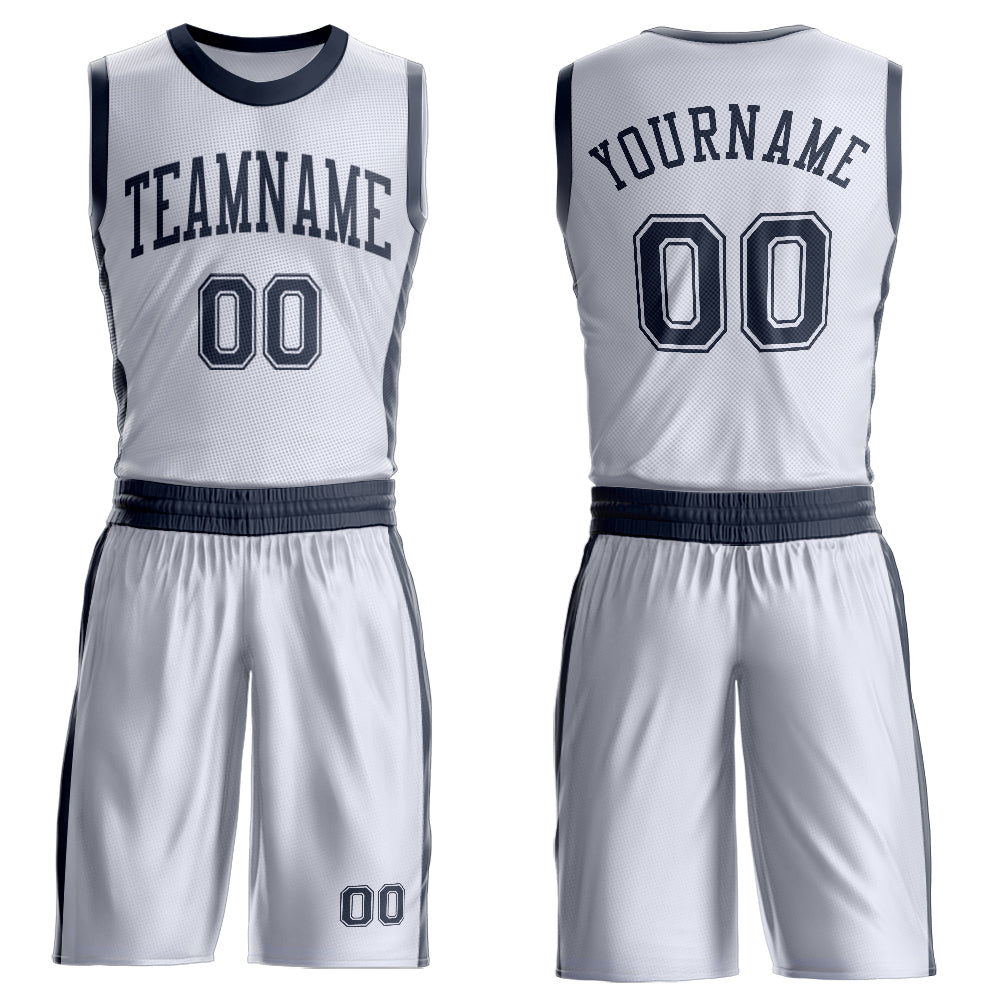 FansIdea Custom White Navy Round Neck Basketball Uniform Jersey - $24.99 at Proof Eyewear