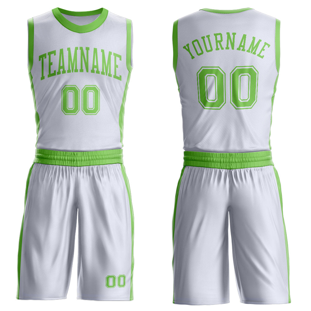 FansIdea Custom White Neon Green Round Neck Basketball Uniform Jersey - $24.99 at Proof Eyewear