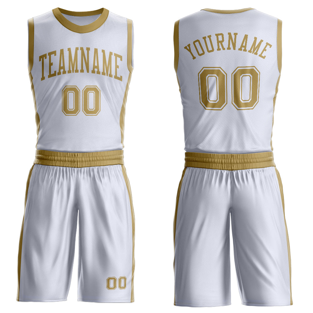 FansIdea Custom White Old Gold Round Neck Basketball Uniform Jersey - $24.99 at Proof Eyewear