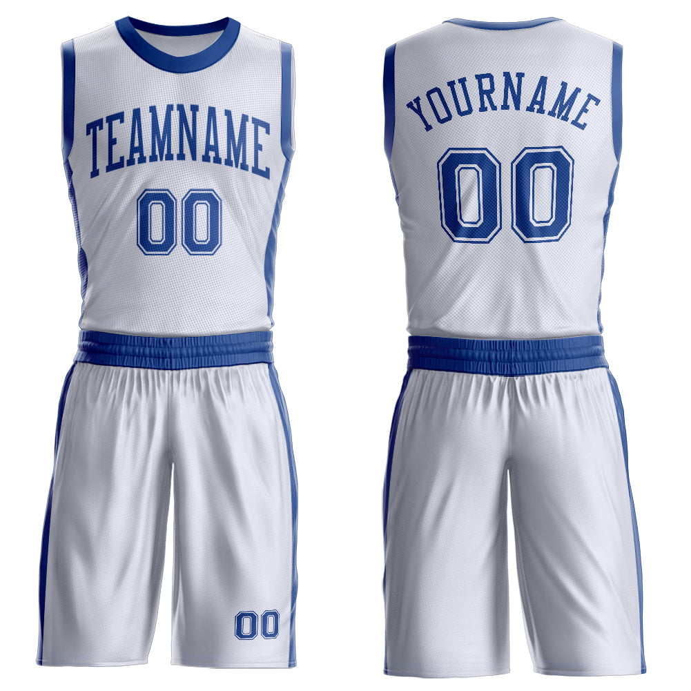 FansIdea Custom White Royal Round Neck Basketball Uniform Jersey - $24.99 at Proof Eyewear