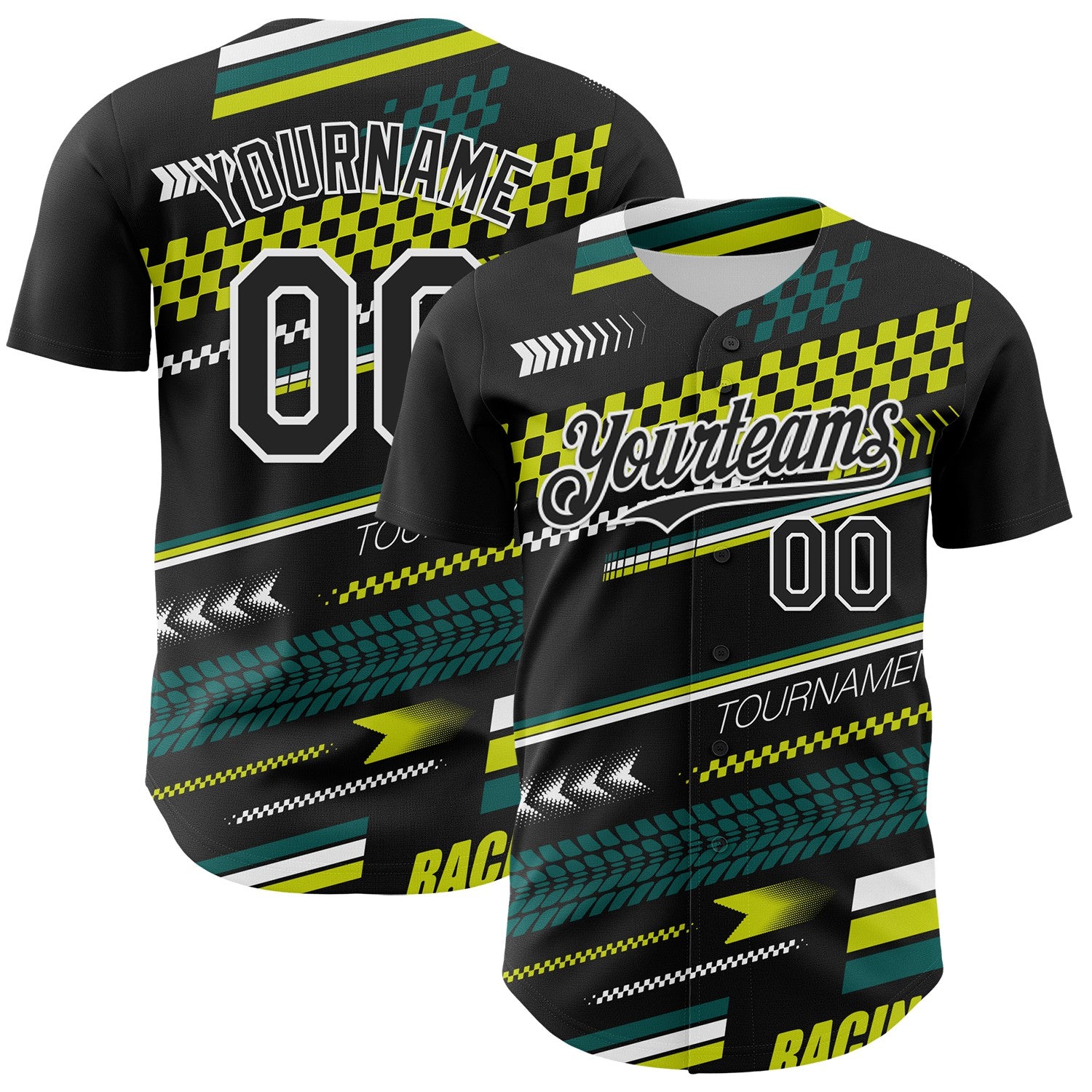 FansIdea Custom Black White Yellow-Green Car Racing Formula Auto Motorsport Authentic Baseball Jersey - $29.99 at Proof Eyewear
