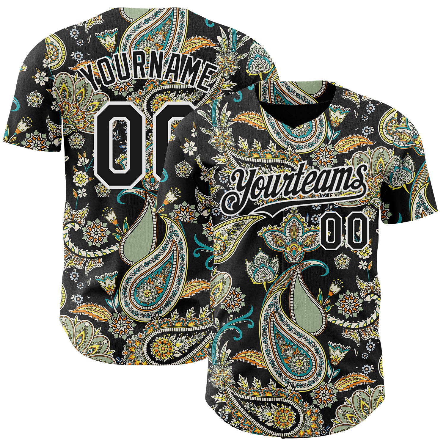 FansIdea Custom Black White Rave Party Ethnic Paisley Bandana Authentic Baseball Jersey - $29.99 at Proof Eyewear