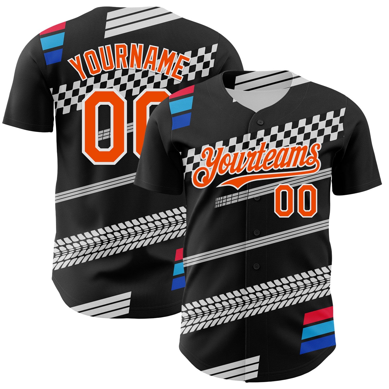FansIdea Custom Black Orange White-Blue Car Racing Formula Auto Motorsport Authentic Baseball Jersey - $29.99 at Proof Eyewear