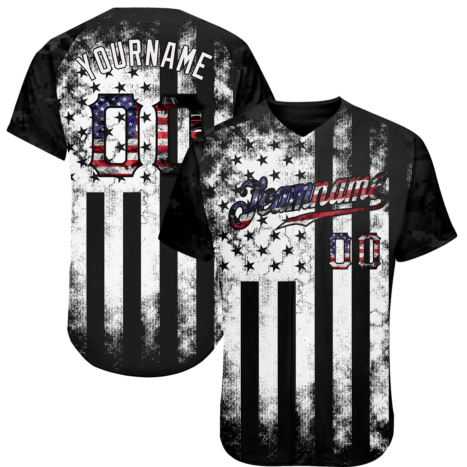 FansIdea Custom Black USA Flag-White Patriotic Distressed Grunge Desert Camouflage Raglan Sleeves Authentic Baseball Jersey - $29.99 at Proof Eyewear