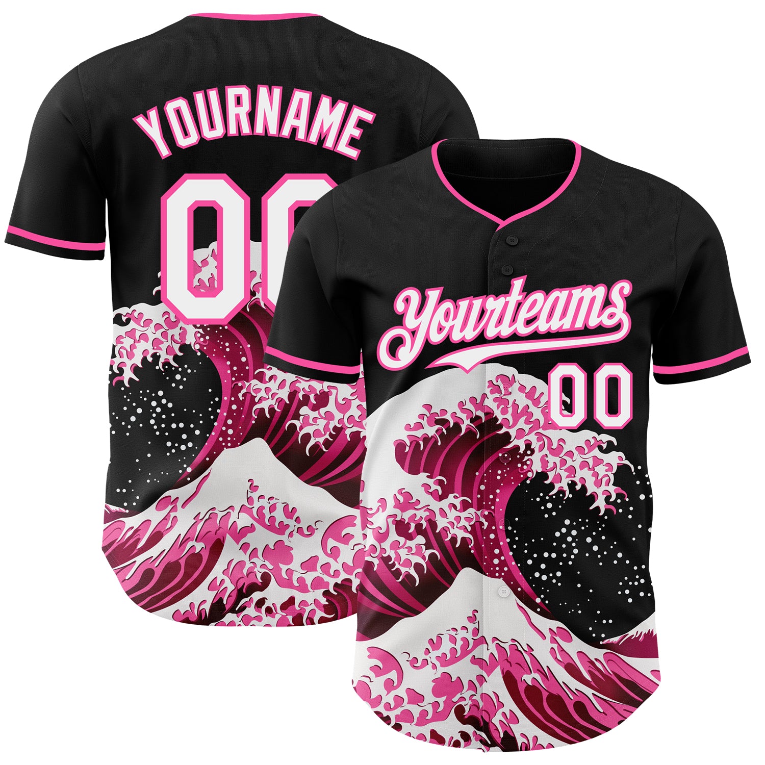 FansIdea Custom Black White-Pink Japanese Wave Authentic Baseball Jersey - $29.99 at Proof Eyewear
