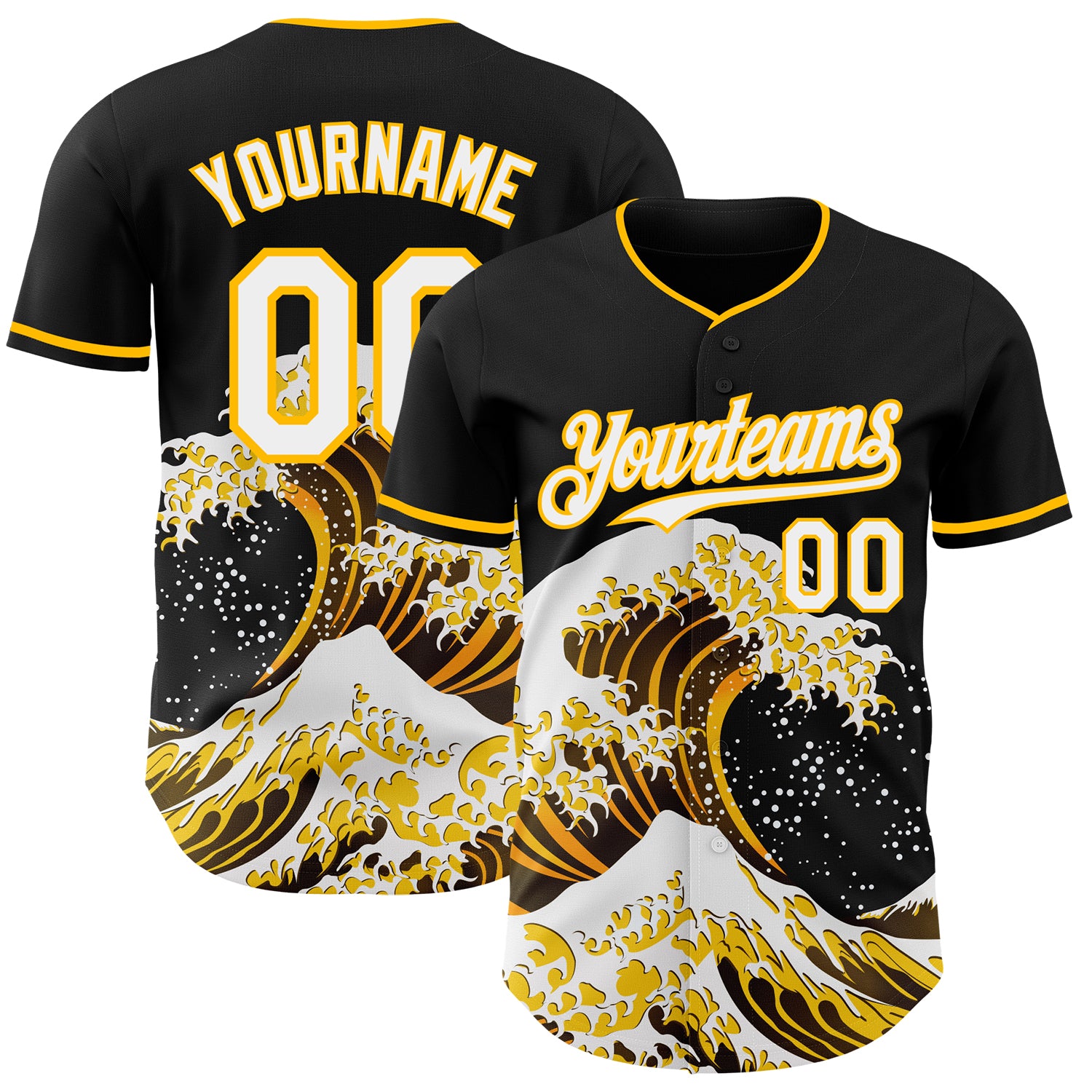FansIdea Custom Black White-Gold Japanese Wave Authentic Baseball Jersey - $29.99 at Proof Eyewear