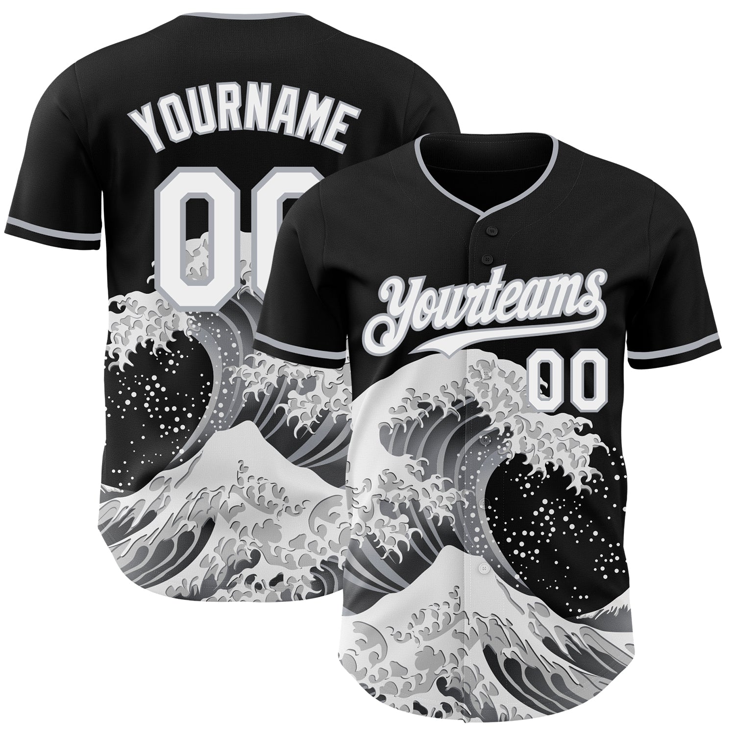 FansIdea Custom Black White-Gray Japanese Wave Authentic Baseball Jersey - $29.99 at Proof Eyewear
