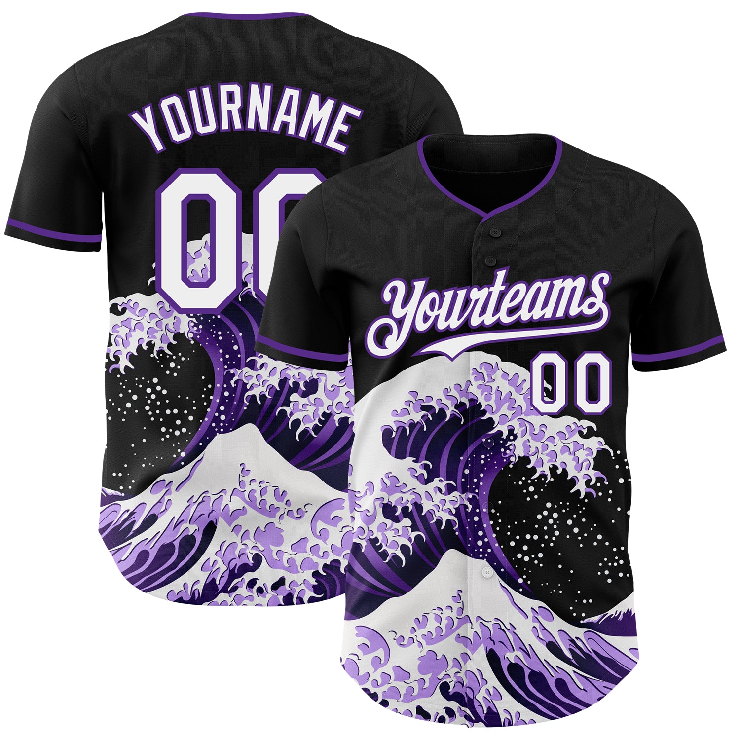 FansIdea Custom Black White-Purple Japanese Wave Authentic Baseball Jersey - $29.99 at Proof Eyewear