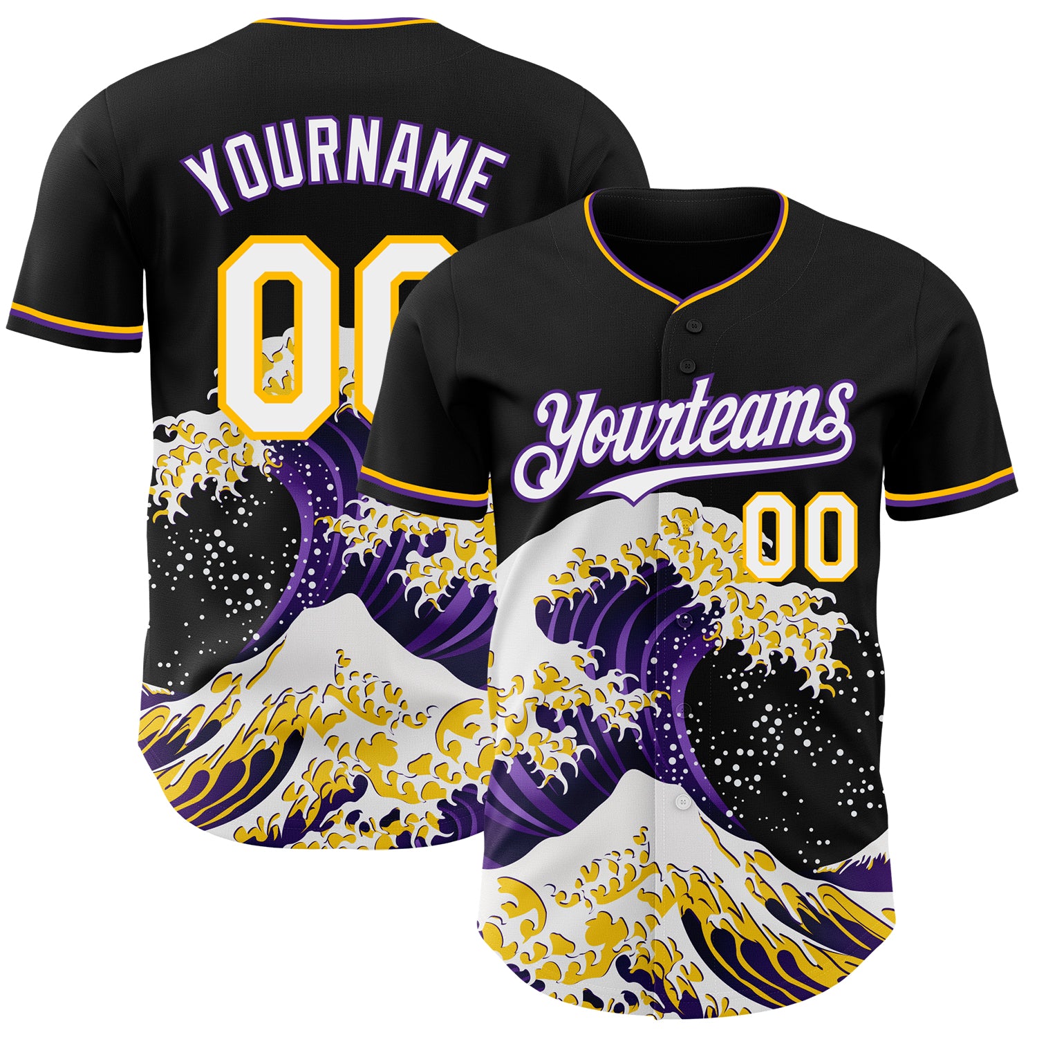 FansIdea Custom Black White Purple-Gold Japanese Wave Authentic Baseball Jersey - $29.99 at Proof Eyewear