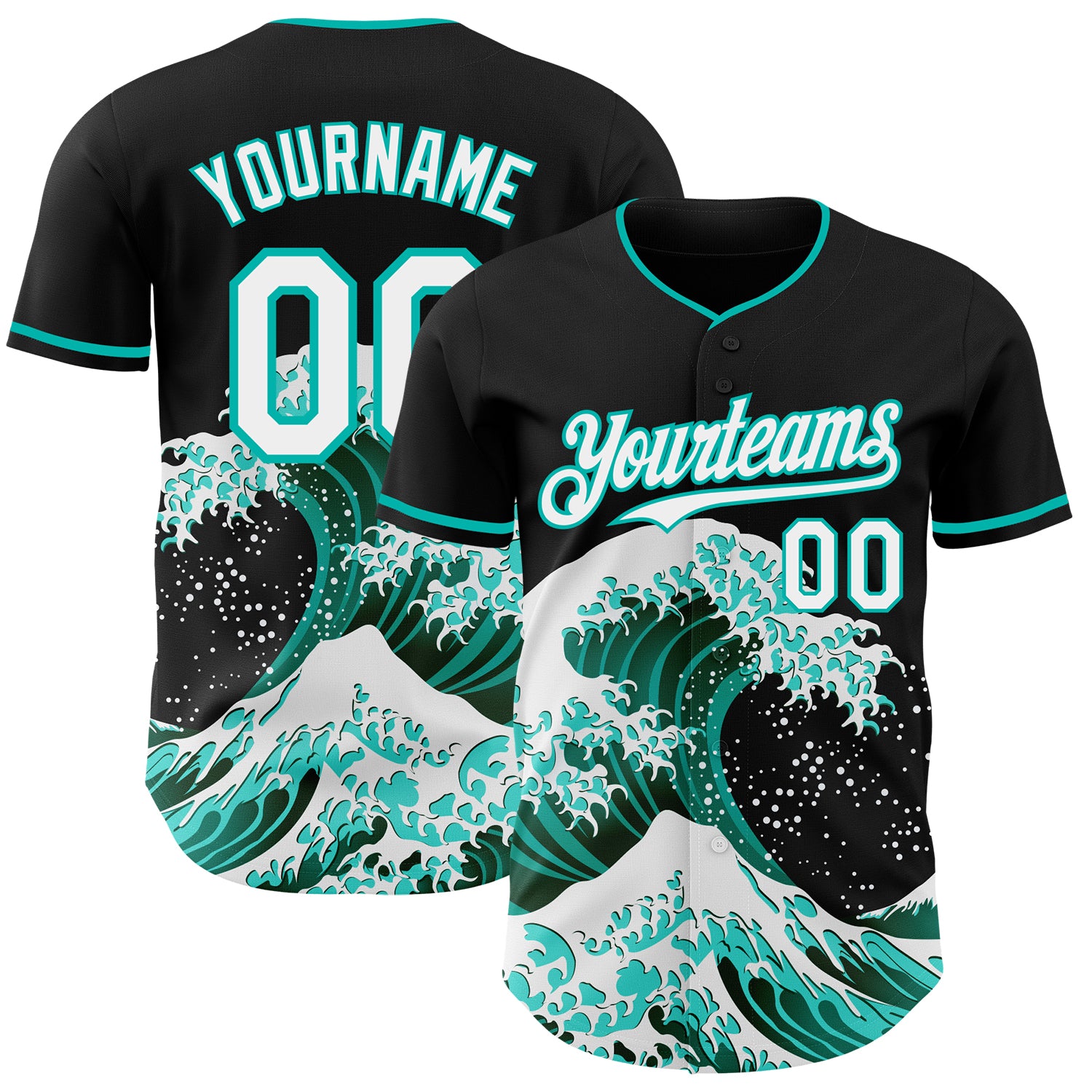 FansIdea Custom Black White-Aqua Japanese Wave Authentic Baseball Jersey - $29.99 at Proof Eyewear