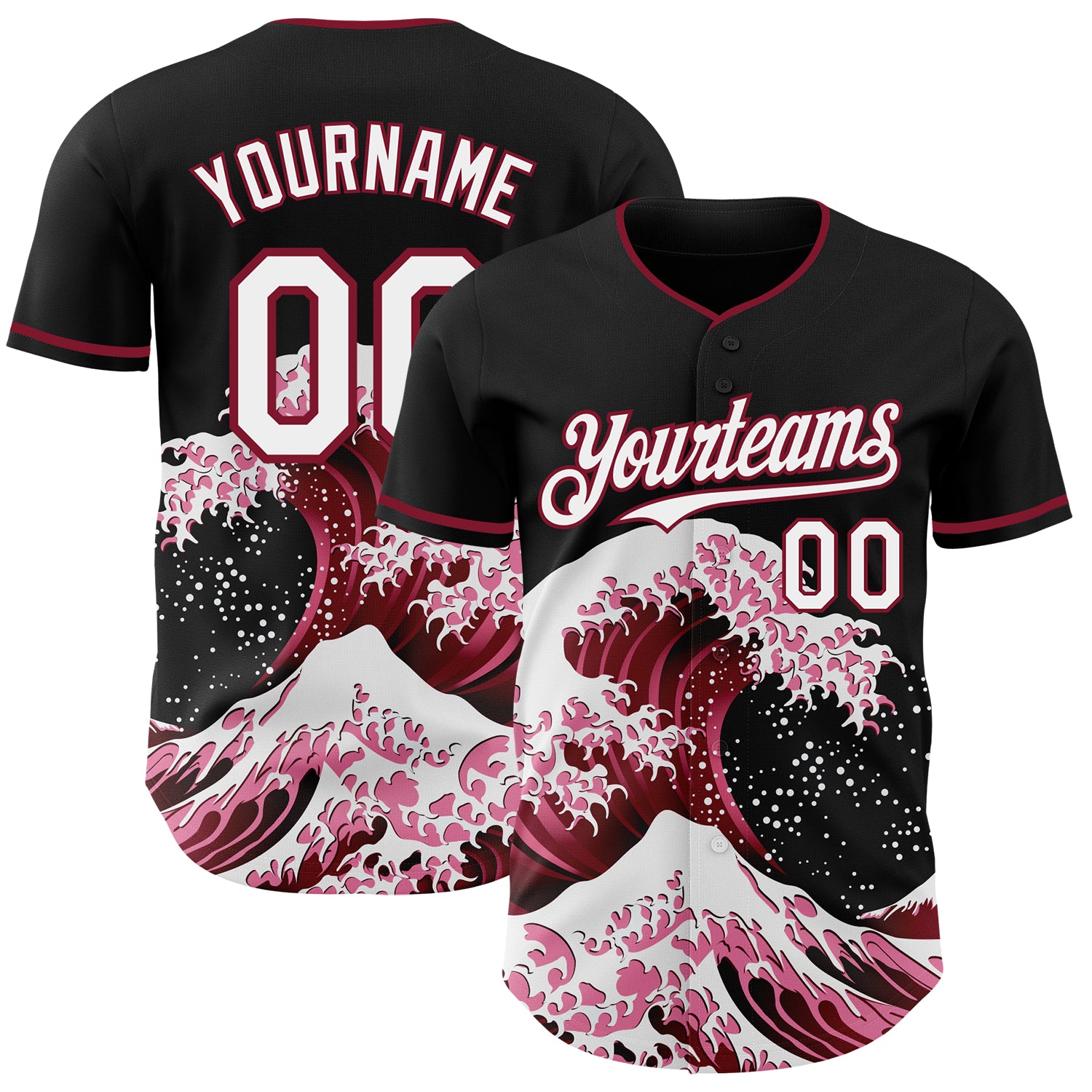 FansIdea Custom Black White-Crimson Japanese Wave Authentic Baseball Jersey - $29.99 at Proof Eyewear