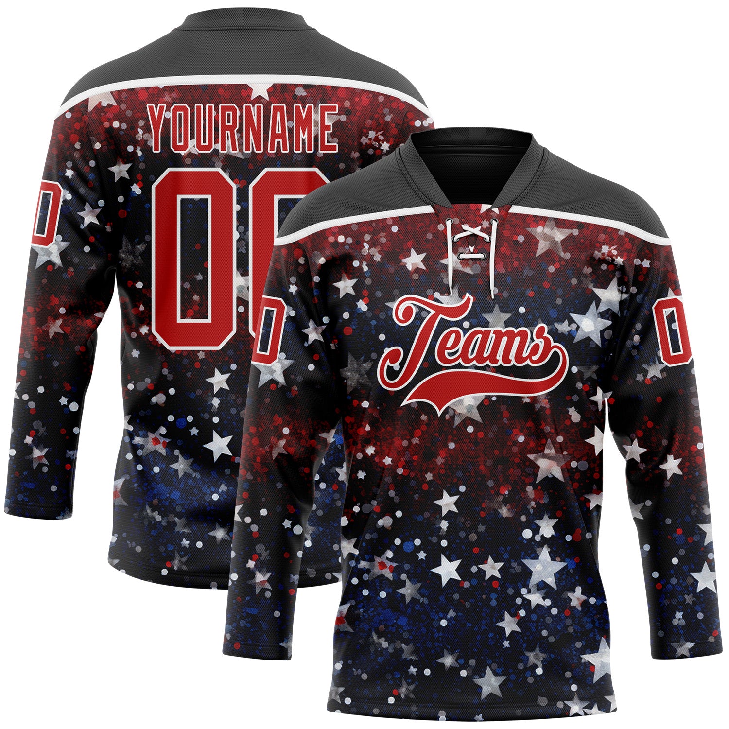 FansIdea Custom Black Red-White American Flag Hockey Lace Neck Jersey - $29.99 at Proof Eyewear