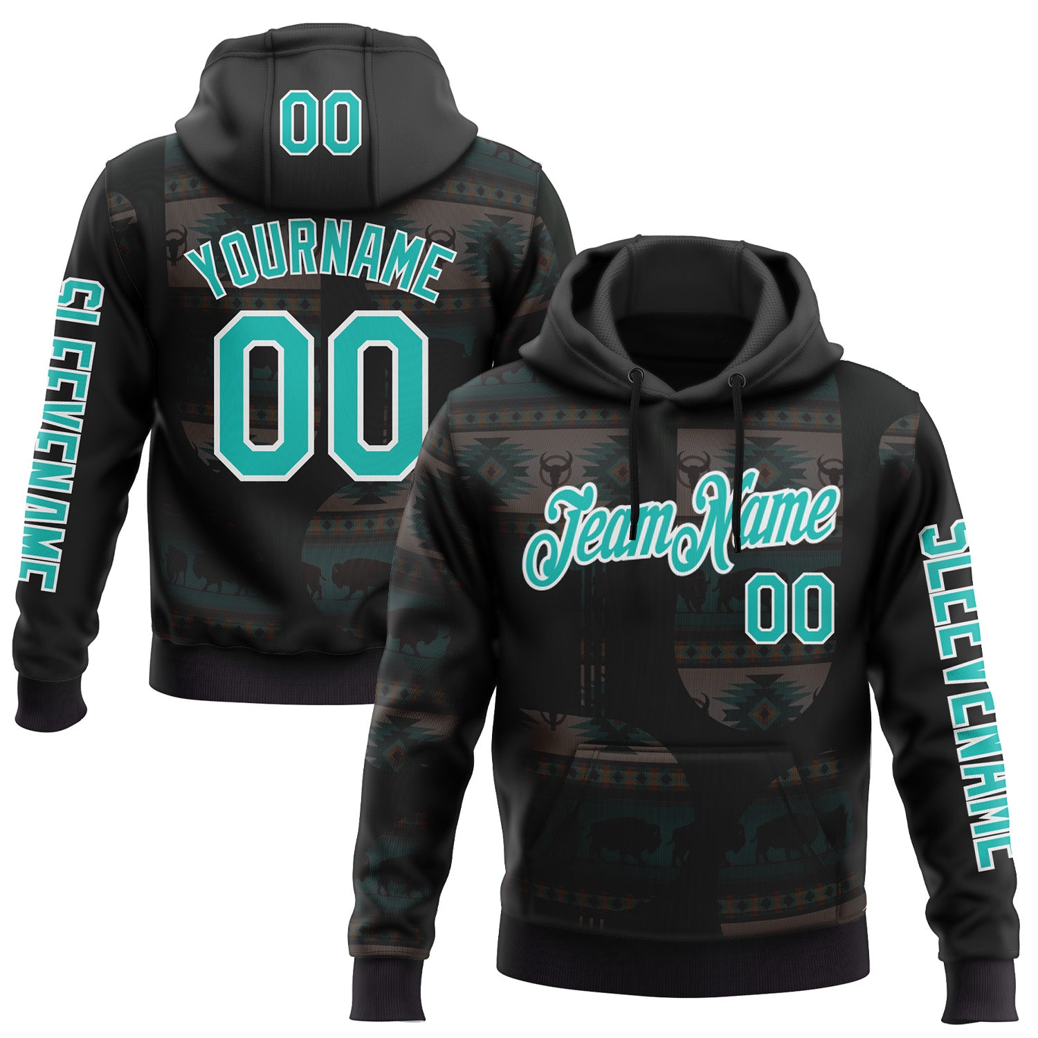 FansIdea Custom Black Aqua-White 3D Pattern Design Ethnic Tribal Sportswear Pullover Sweatshirt Hoodie - $32.99 at Proof Eyewear