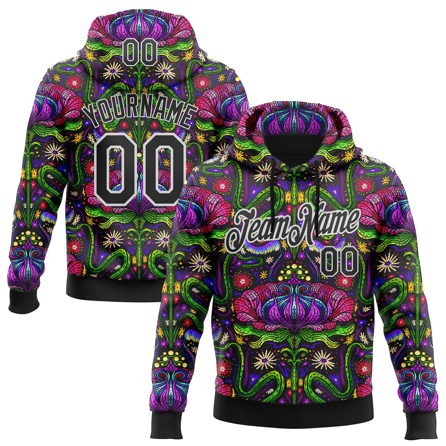 Fansidea-artist-collabs Custom Stitched Black White 3D Emi Bee Otherworldly Botanicals Sports Pullover Sweatshirt Hoodie - $37.99 at Proof Eyewear
