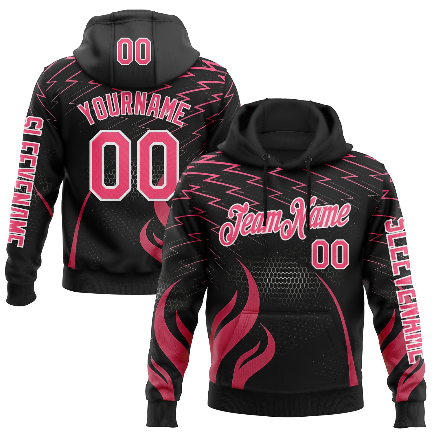 FansIdea Custom Black Neon Pink-White 3D Abstract Flame Sports Pullover Sweatshirt Hoodie - $32.99 at Proof Eyewear
