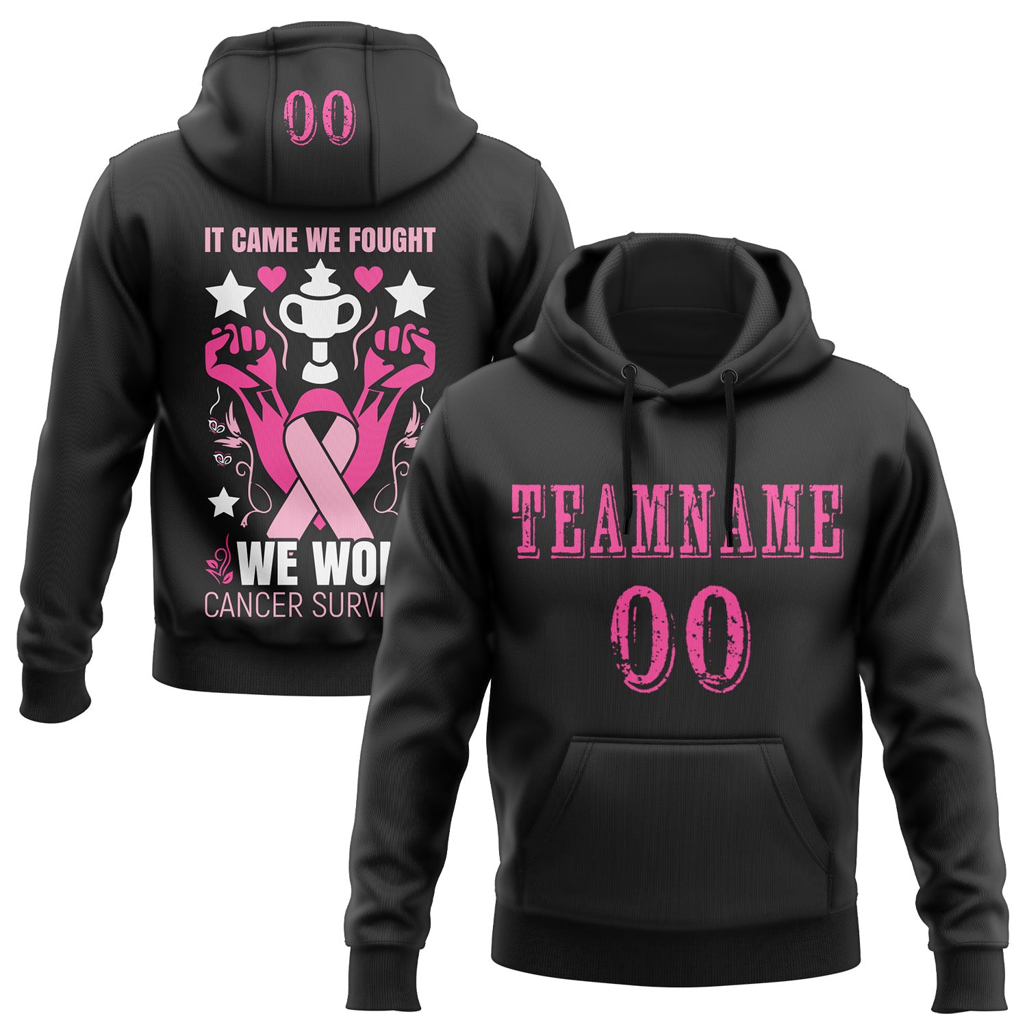 FansIdea Custom Black Pink-White 3D Pink Ribbon Breast Cancer Awareness Women Health Care Support Sports Pullover Sweatshirt Hoodie - $32.99 at Proof Eyewear