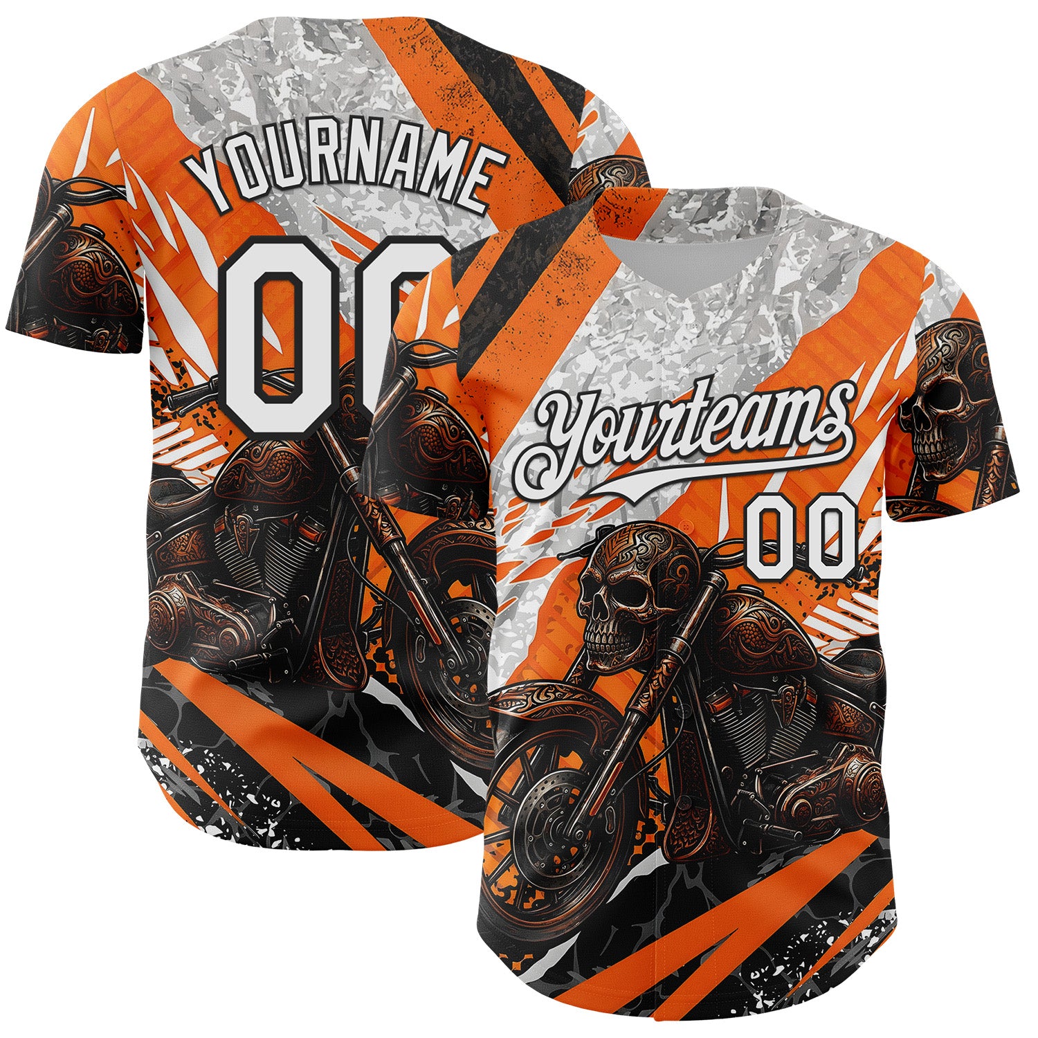 FansIdea Custom Orange White Gray-Black 3D Pattern Design Motorcycle Motocross Skull Authentic Baseball Jersey - $29.99 at Proof Eyewear