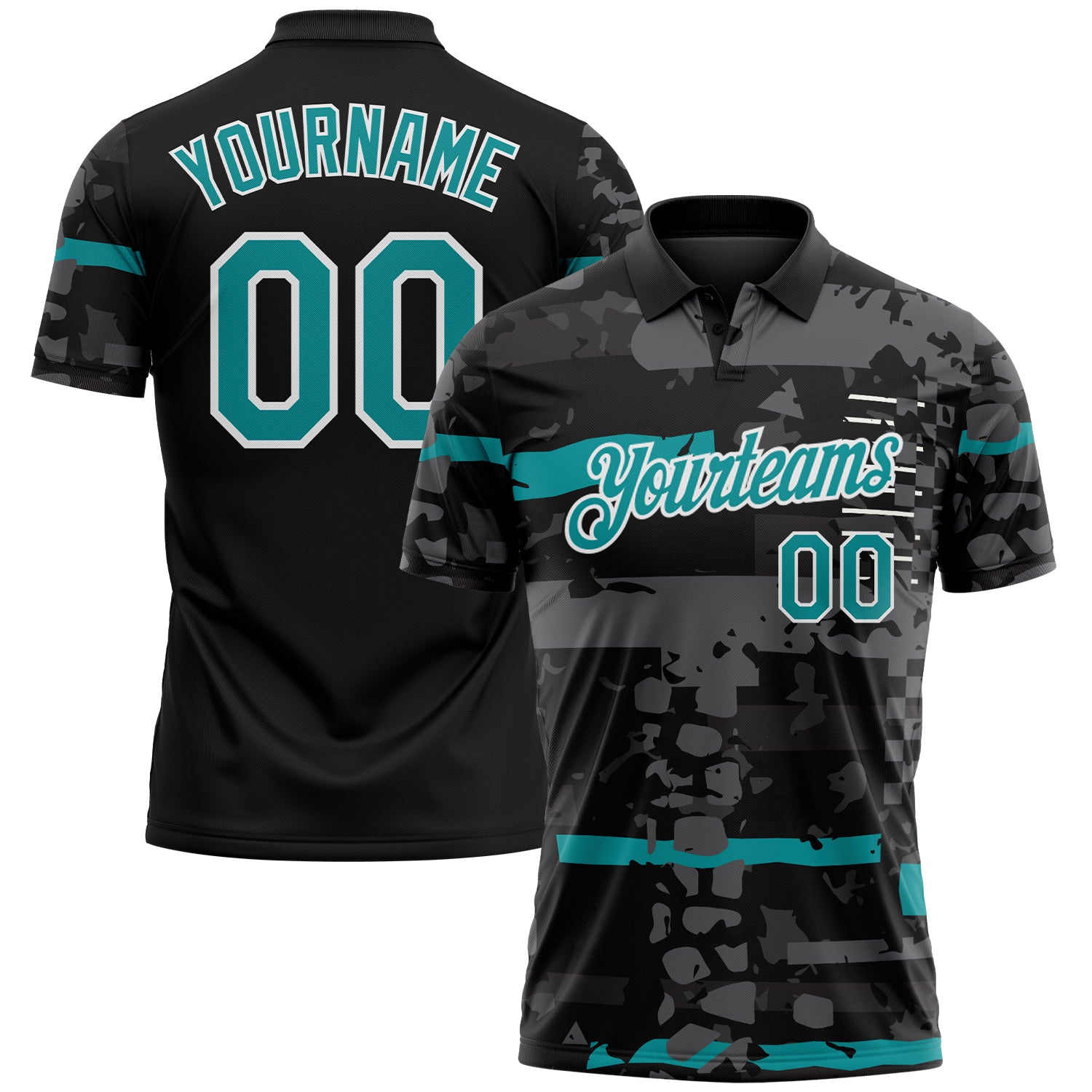FansIdea Custom Black Teal-White Abstract Geometric Grunge Fragment Performance Polo Shirt - $19.99 at Proof Eyewear
