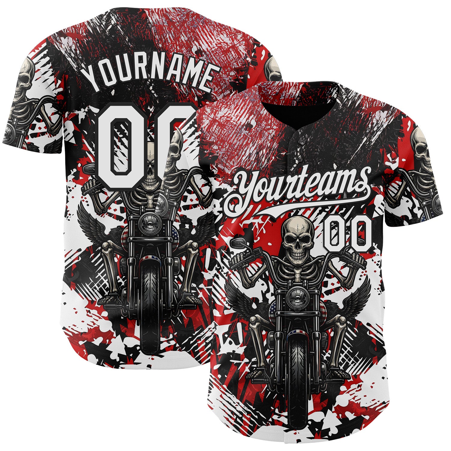 FansIdea Custom Red White-Black 3D Pattern Design Motorcycle Motocross Skull Authentic Baseball Jersey - $29.99 at Proof Eyewear