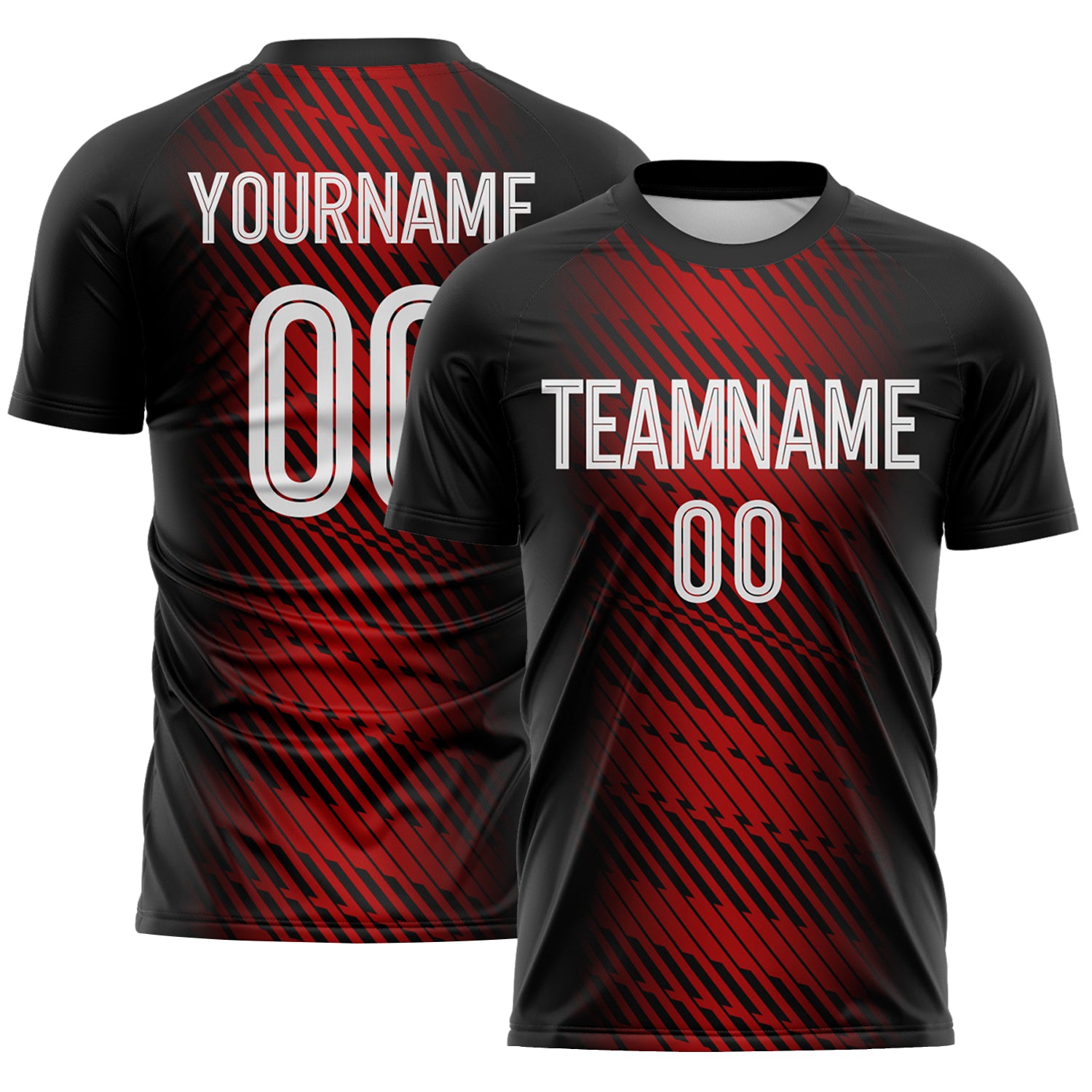 FansIdea Custom Black White-Red Brush Stroke Diagonal Stripe Sublimation Soccer Uniform Jersey - $16.99 at Proof Eyewear