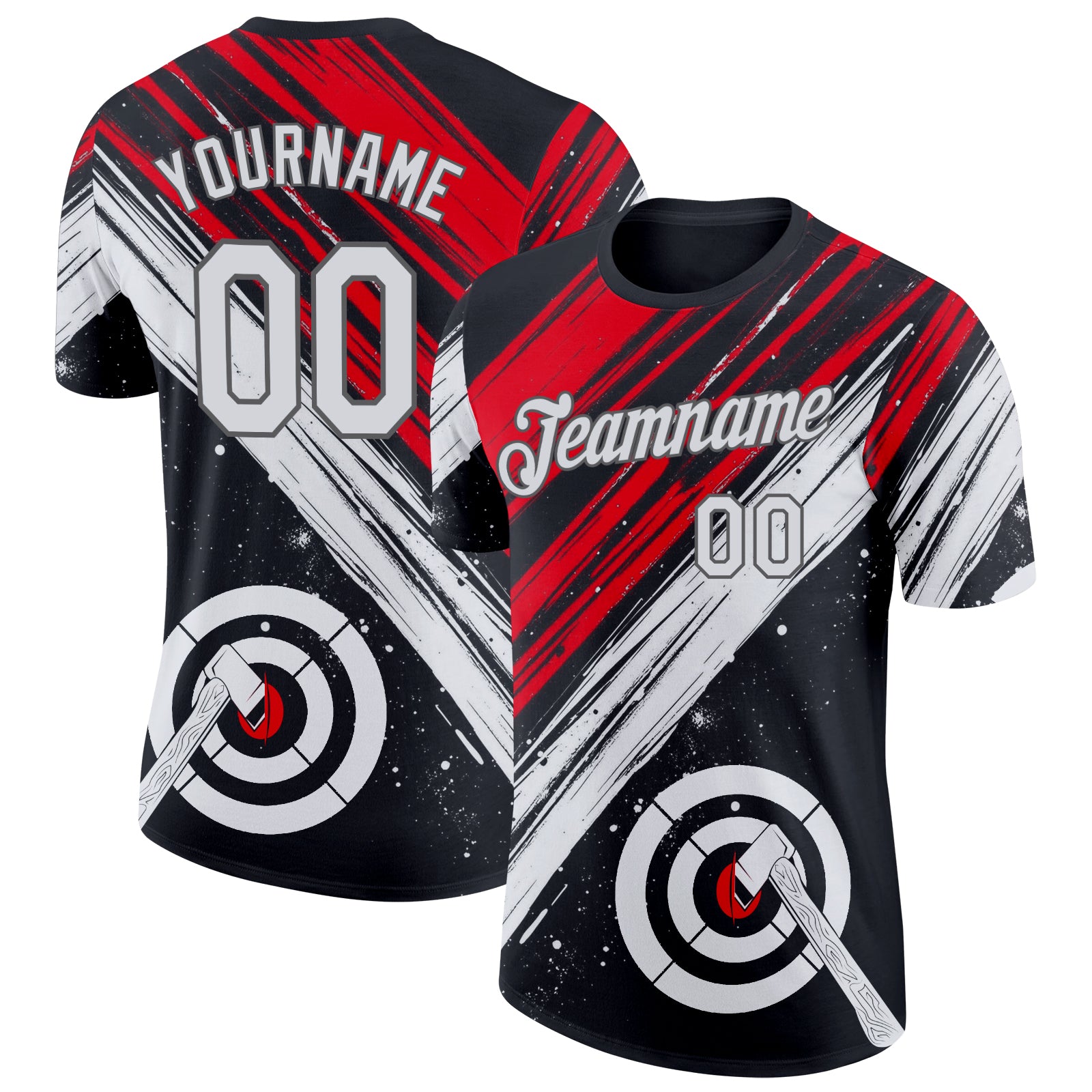 FansIdea Custom Black White Red-Steel Gray Axe Throwing Performance T-Shirt - $14.99 at Proof Eyewear