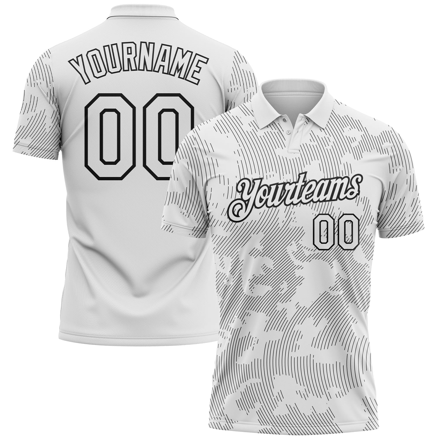 FansIdea Custom White-Black 3D Pattern Abstract Fluid Line Performance Polo Shirt - $19.99 at Proof Eyewear
