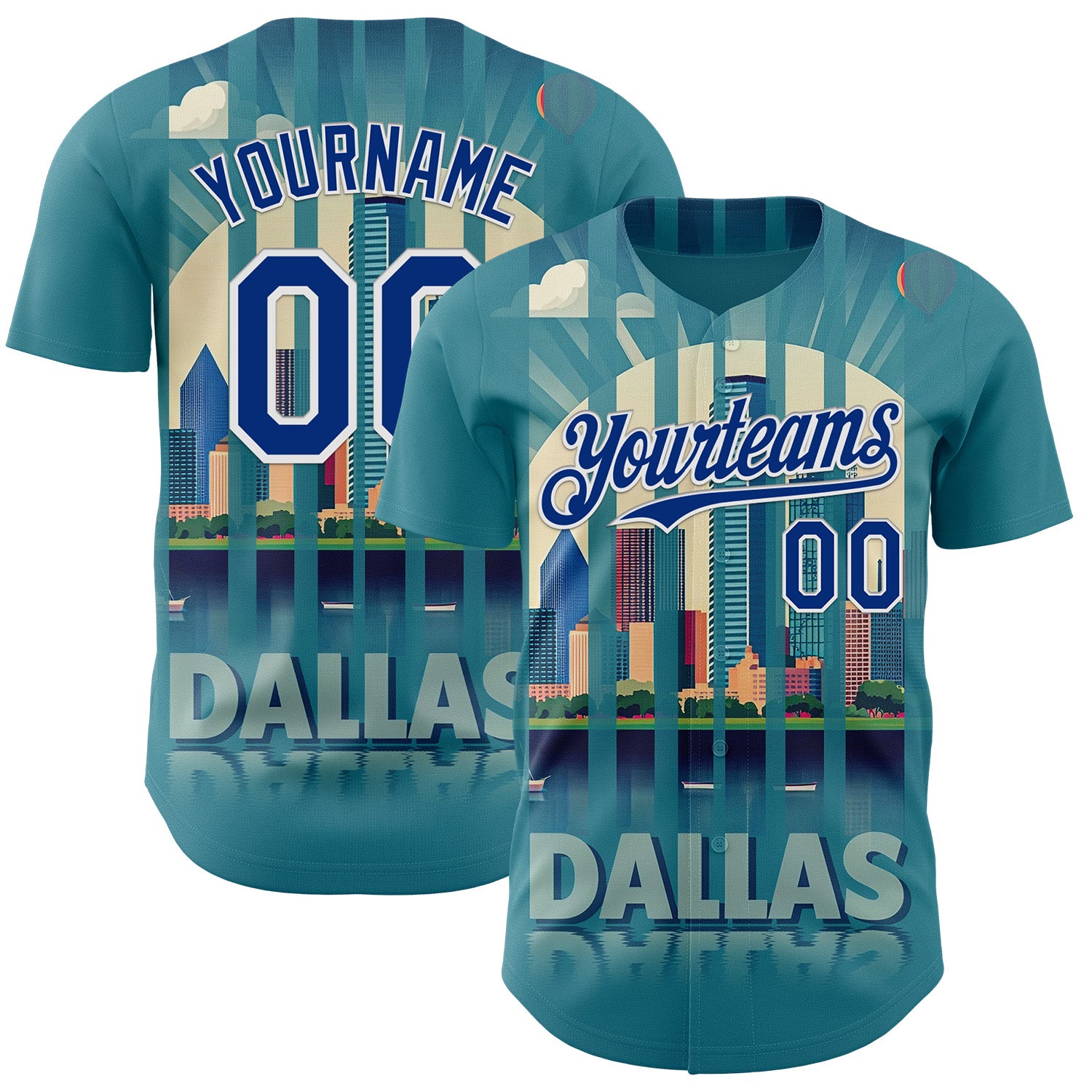 FansIdea Custom Blue Royal-White Dallas Texas Urban Cityscape Landmark City Symbol Authentic Baseball Jersey - $29.99 at Proof Eyewear