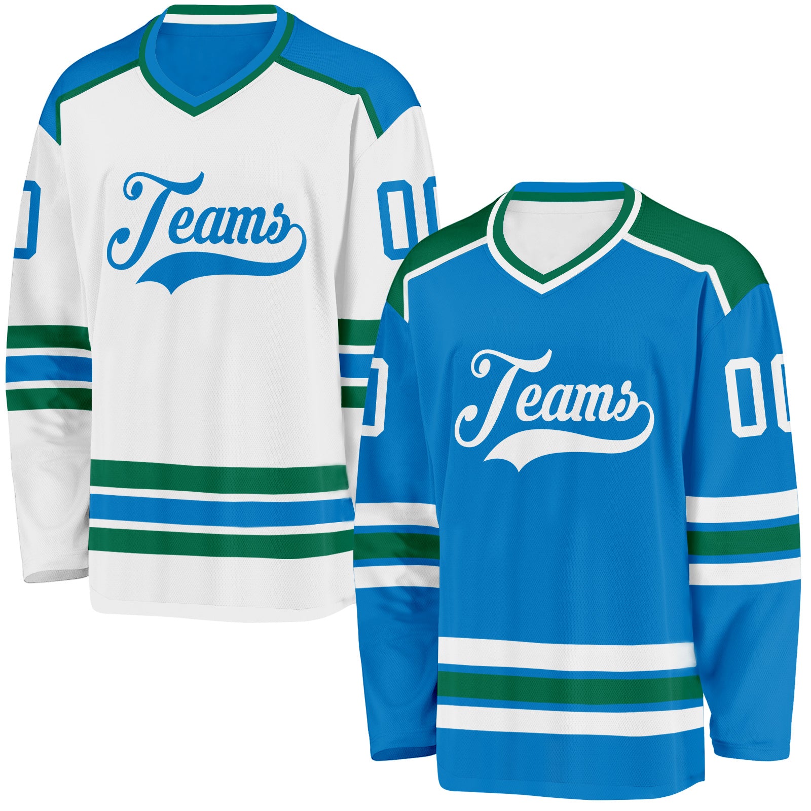 FansIdea Custom Blue White-Kelly Green Reversible Double Side Hockey Jersey - $34.99 at Proof Eyewear