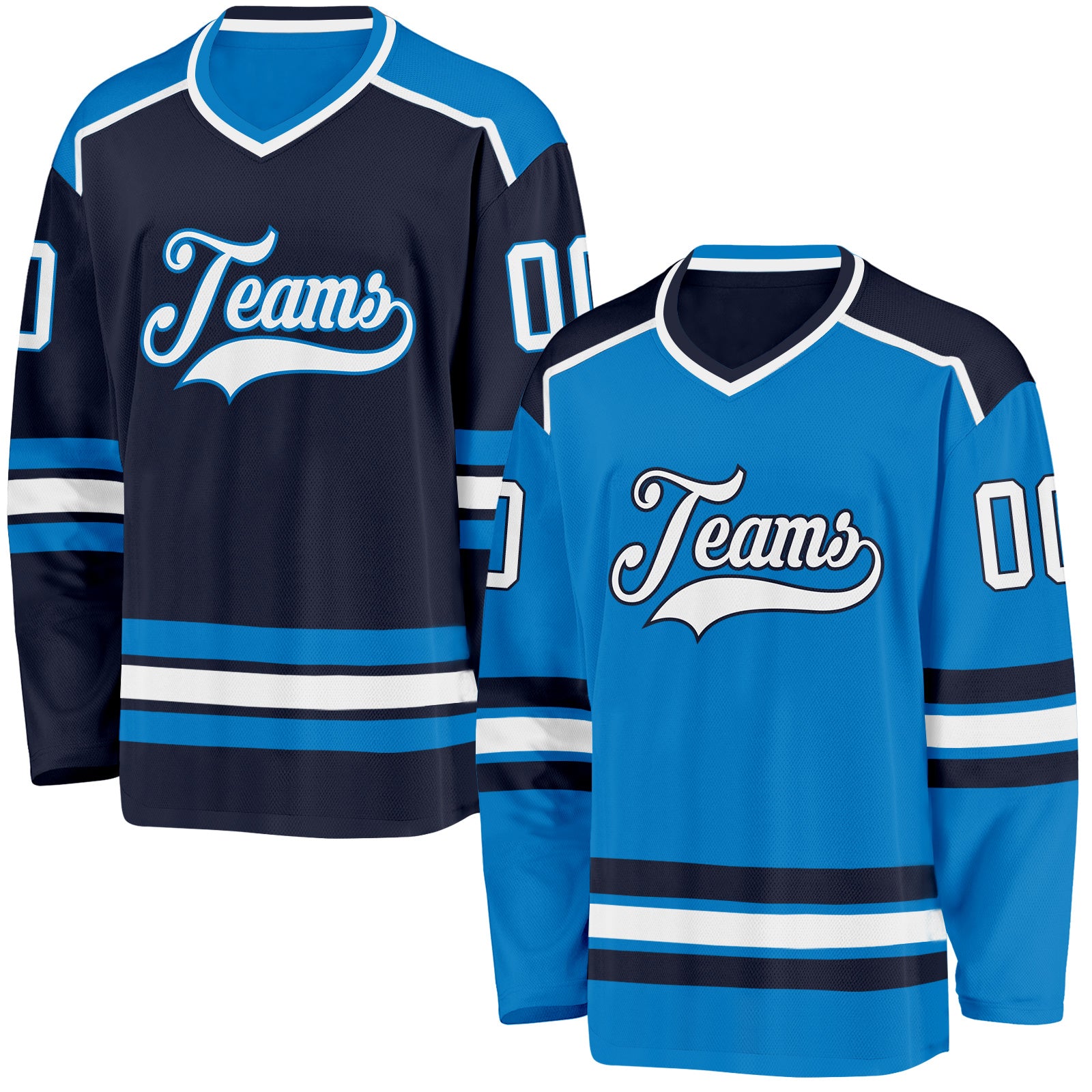 FansIdea Custom Blue White-Navy Reversible Double Side Hockey Jersey - $34.99 at Proof Eyewear