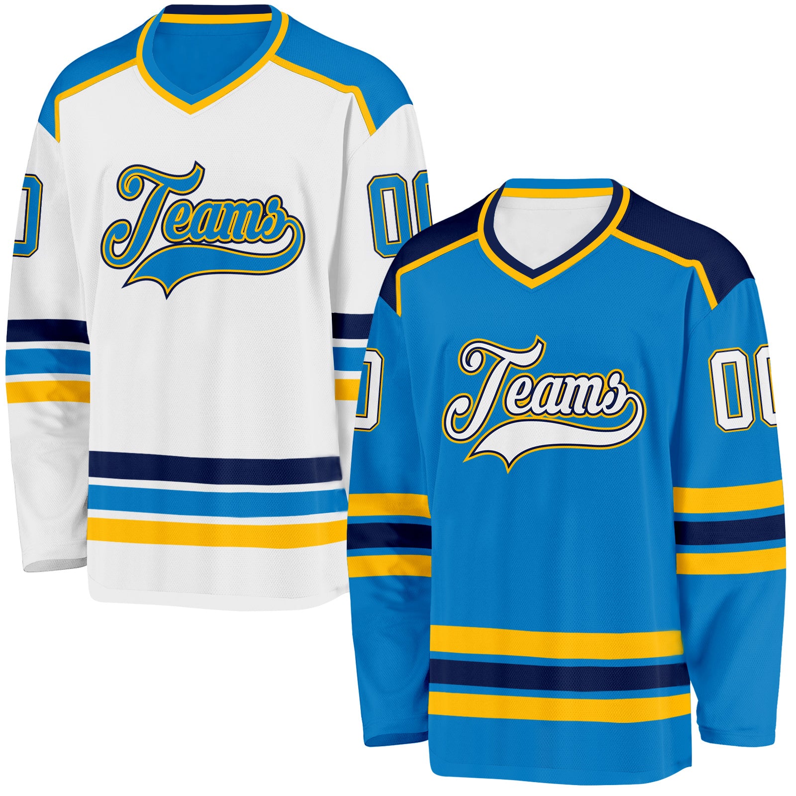 FansIdea Custom Blue White Navy-Gold Reversible Double Side Hockey Jersey - $34.99 at Proof Eyewear