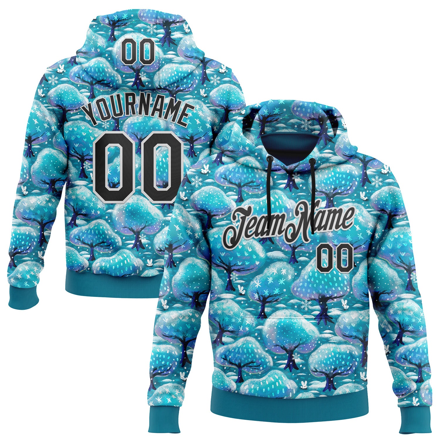 Fansidea-artist-collabs Custom Stitched Blue Black-White 3D Emi Bee Winter Trees And Bunnies Sports Pullover Sweatshirt Hoodie - $37.99 at Proof Eyewear