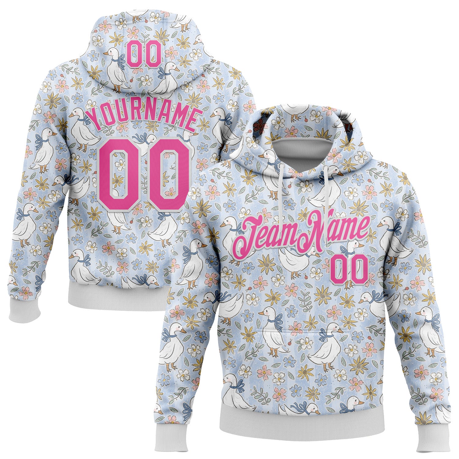 Fansidea-artist-collabs Custom Stitched Blue Pink-White 3D Emi Bee Wildflower Geese Sports Pullover Sweatshirt Hoodie - $37.99 at Proof Eyewear