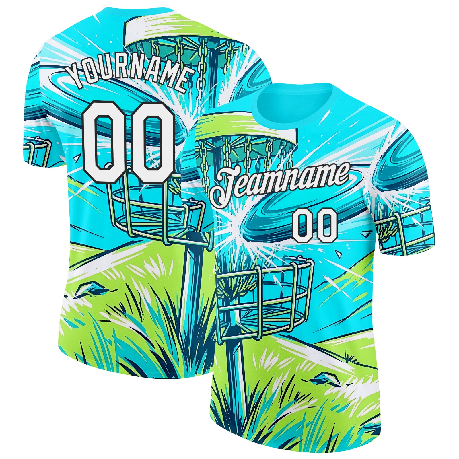 FansIdea Custom Blue White Green-Black Disc Golf Performance T-Shirt - $14.99 at Proof Eyewear