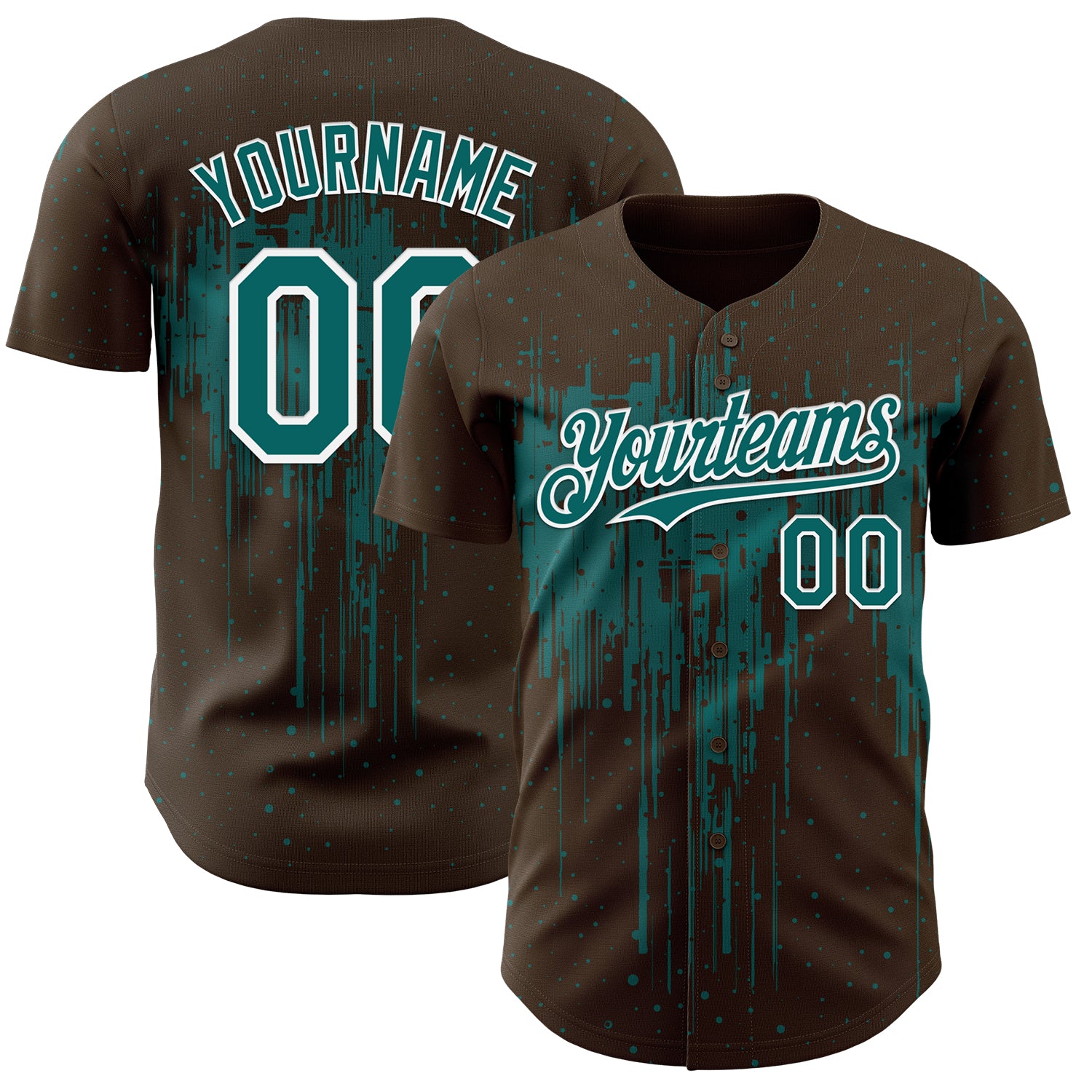FansIdea Custom Brown Teal-White Dripping Splatter Paint Authentic Baseball Jersey - $29.99 at Proof Eyewear